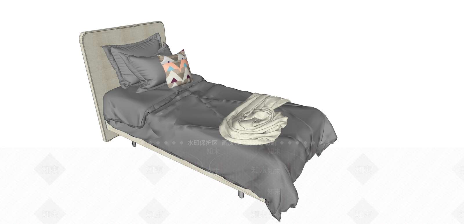 现代风格单人床SU模型下载【ID:566895188】