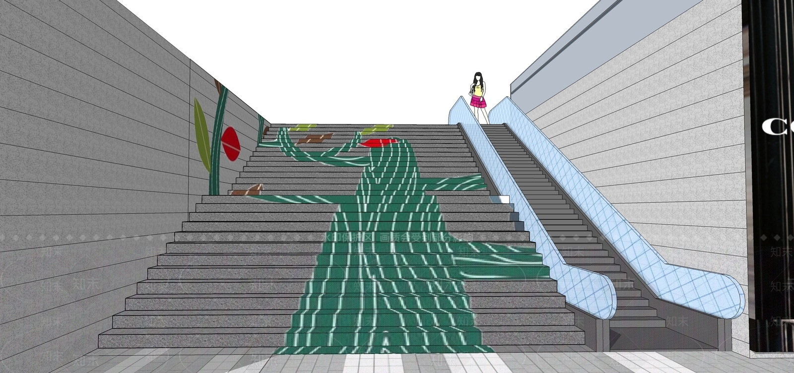 现代风格电动扶梯SU模型下载【ID:366898869】