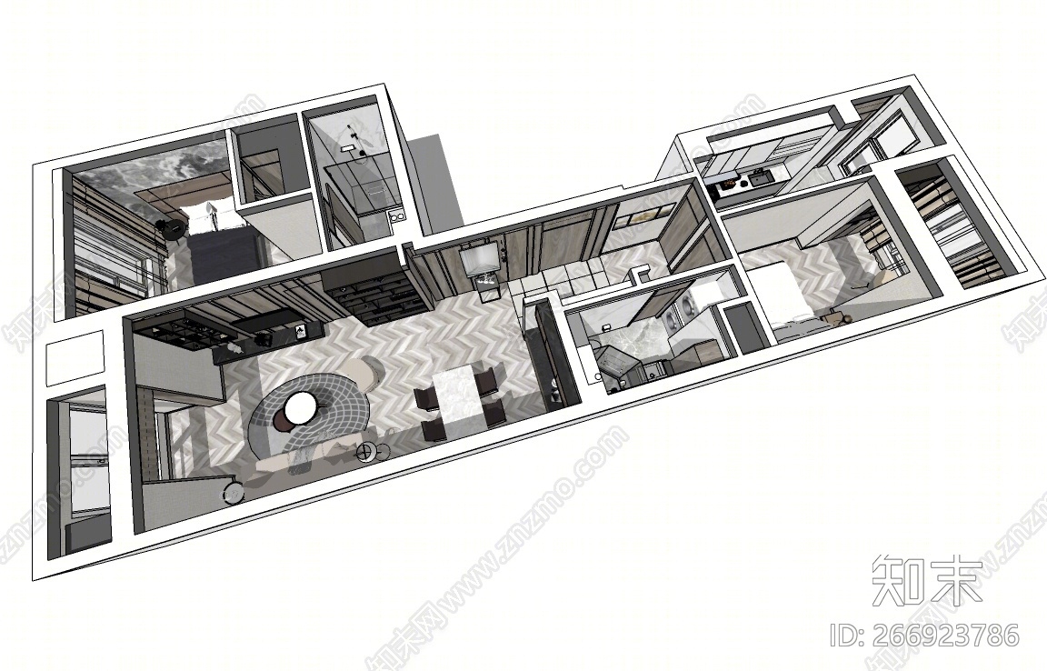 现代单身公寓SU模型下载【ID:266923786】