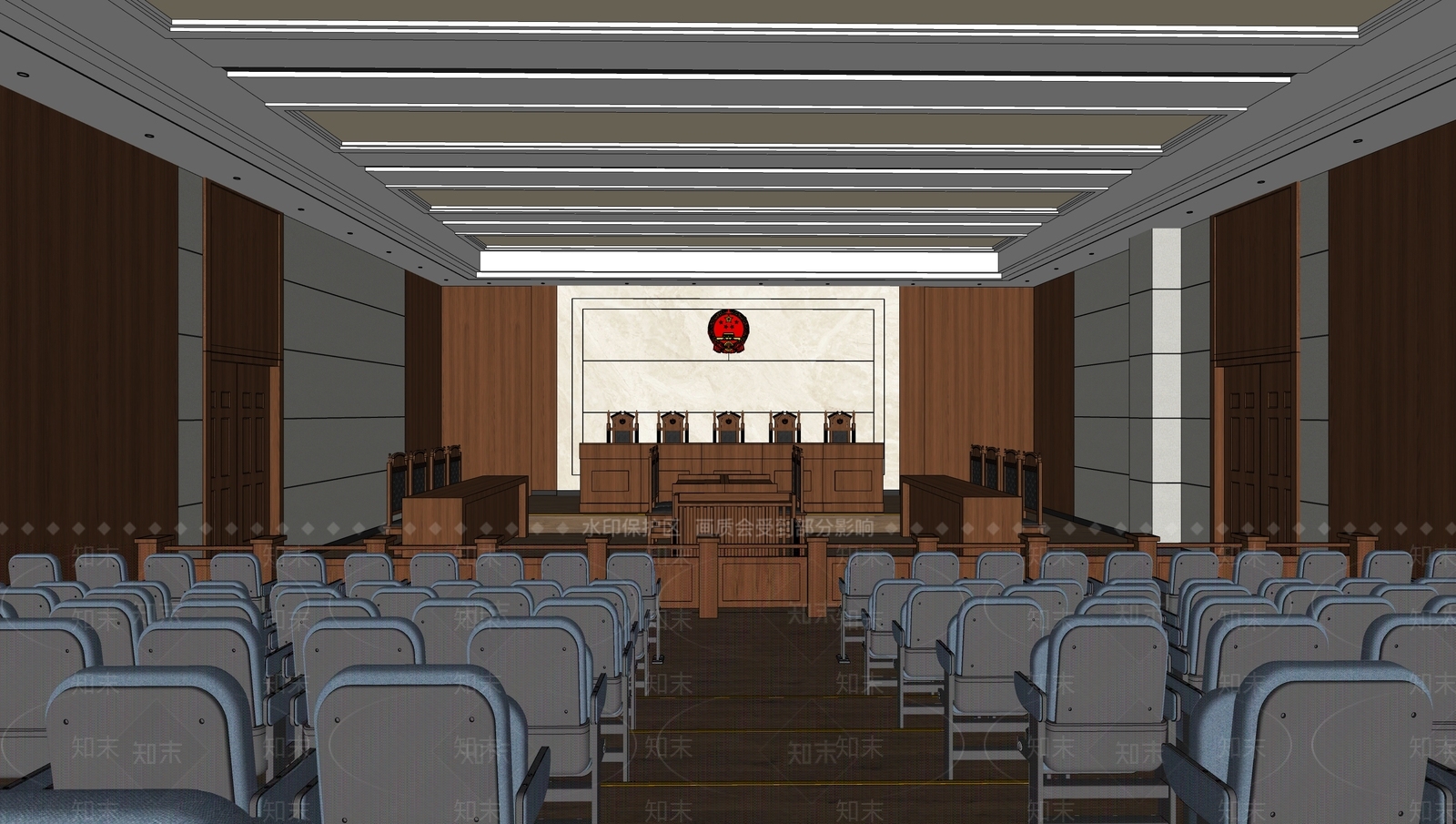 现代风格法庭报告厅SU模型下载【ID:866925239】