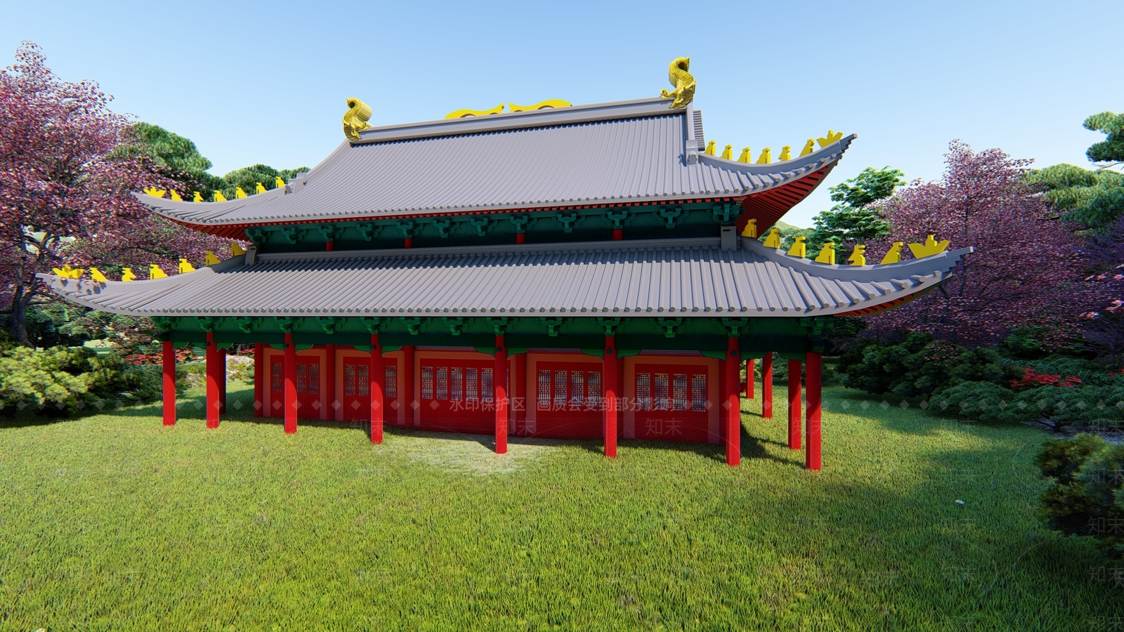 中式风格古建筑SU模型下载【ID:866947670】
