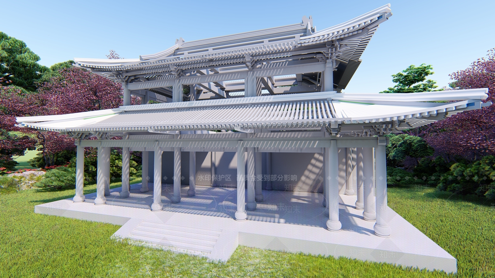 中式风格古建筑SU模型下载【ID:866947698】