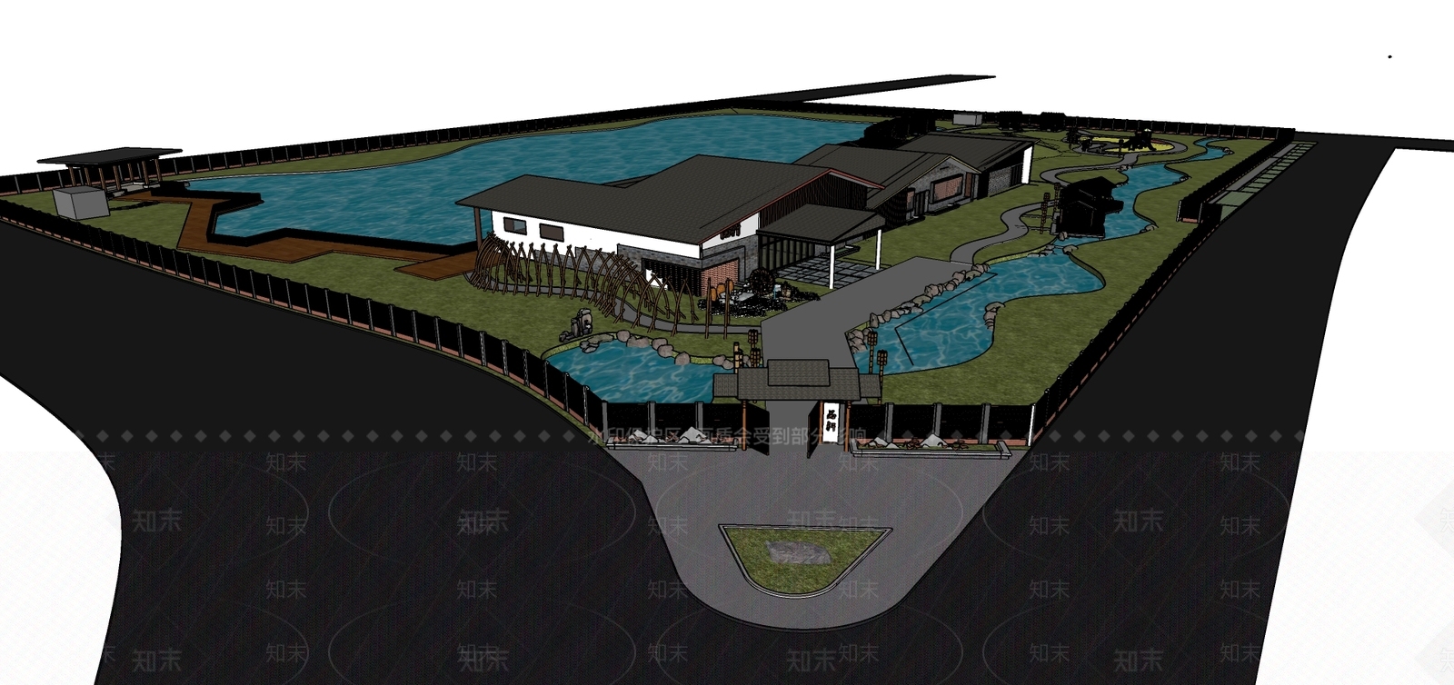 中式农家乐山庄SU模型下载【ID:666956736】