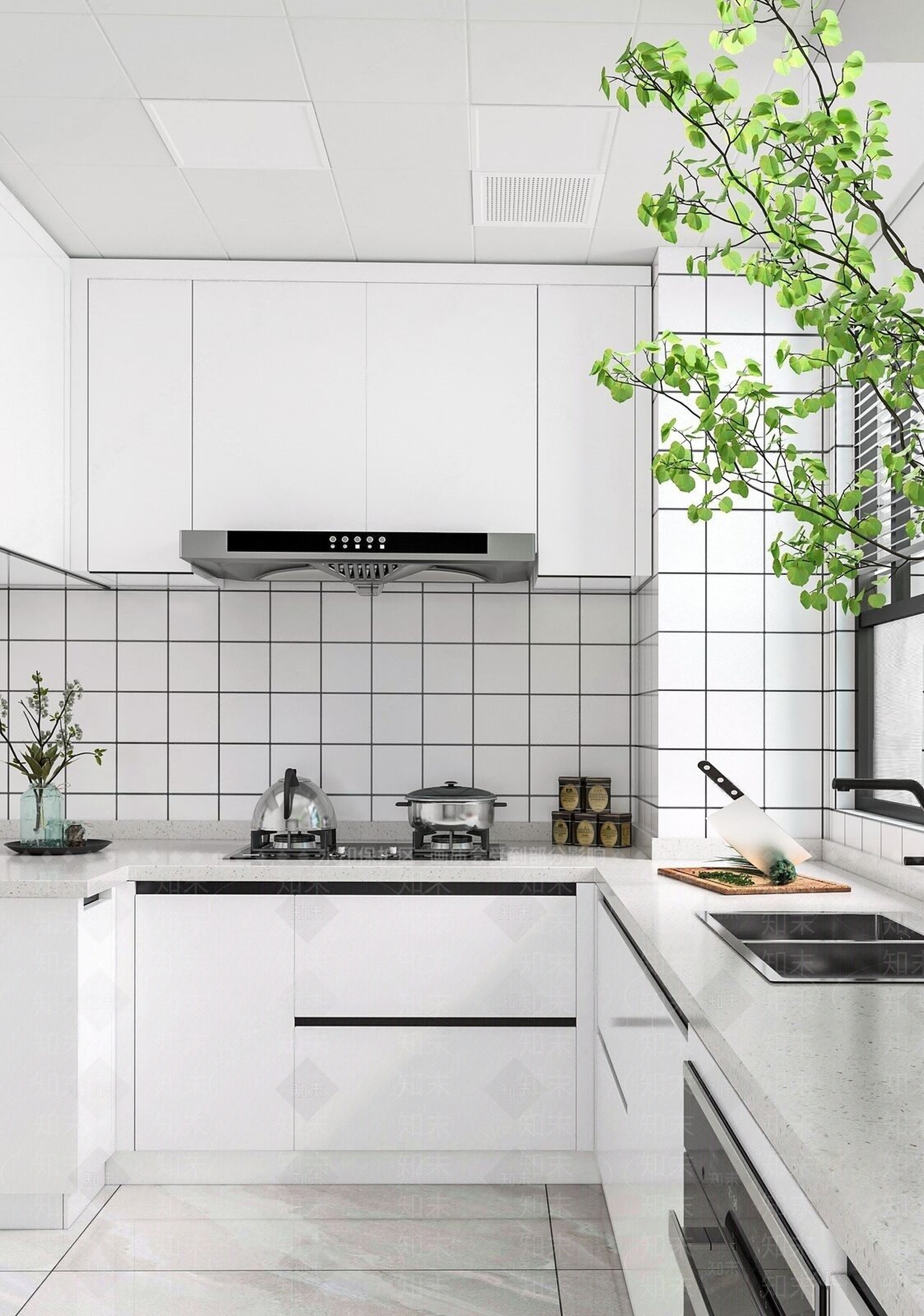 北欧厨房橱柜3D模型下载【ID:466957930】