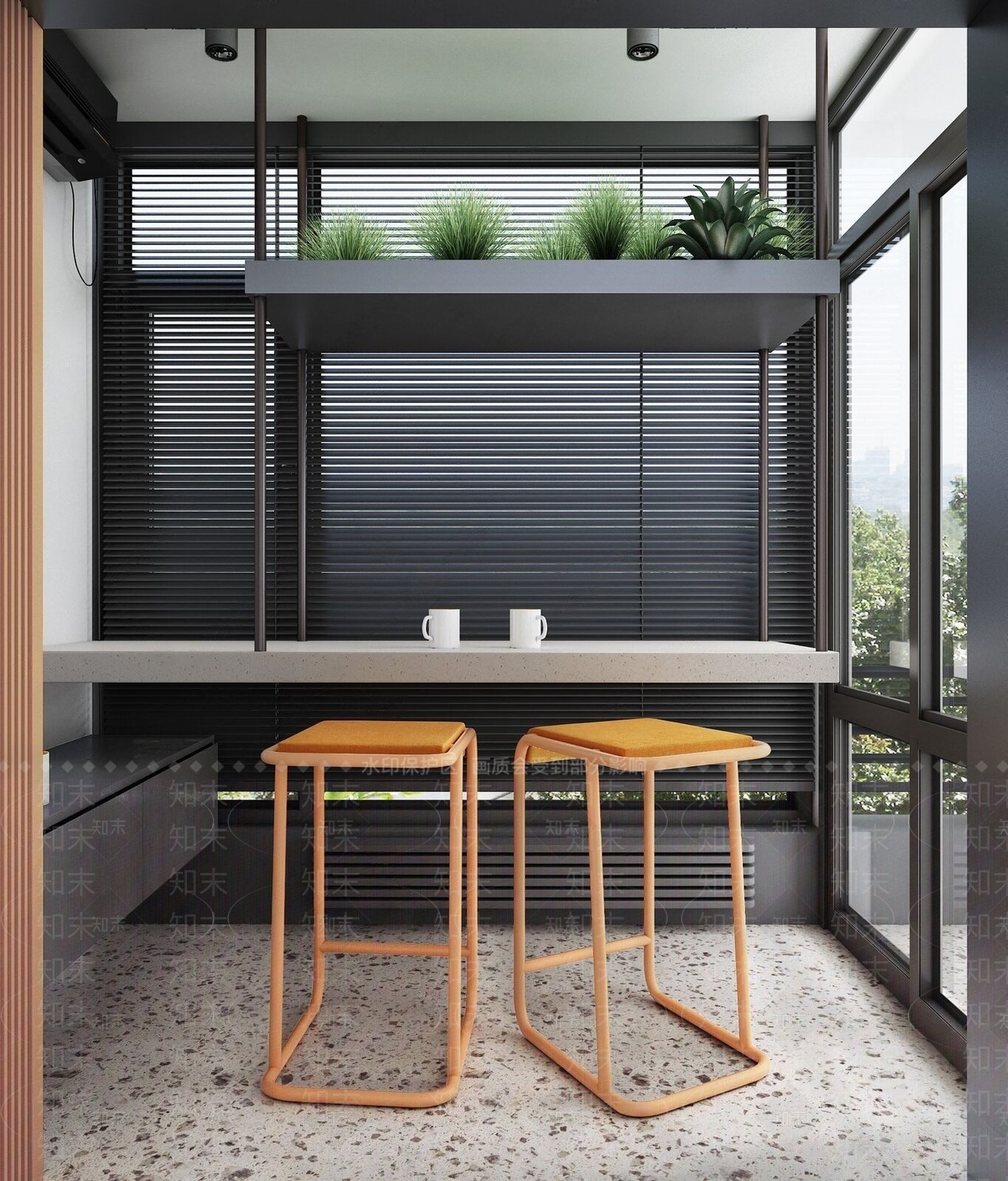 现代阳台办公桌3d模型下载【id:967100742】