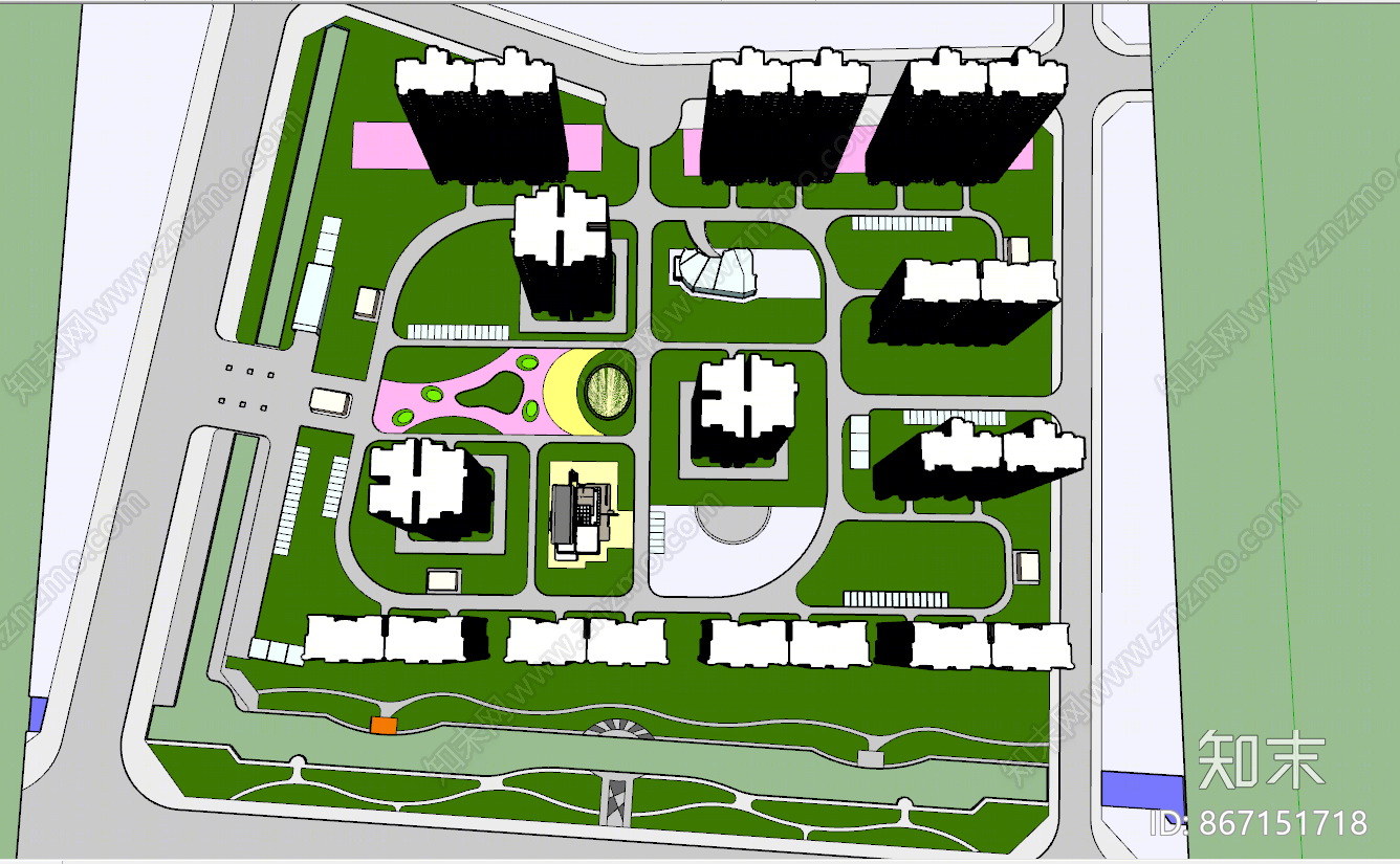 现代风格小区建筑SU模型下载【ID:867151718】