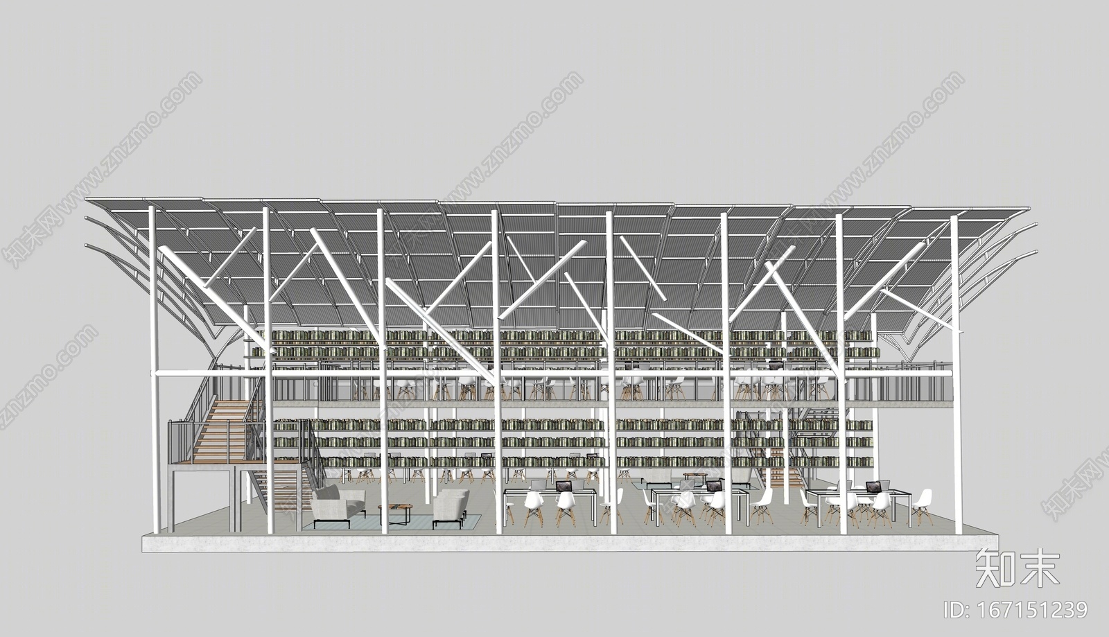现代风格图书馆SU模型下载【ID:167151239】