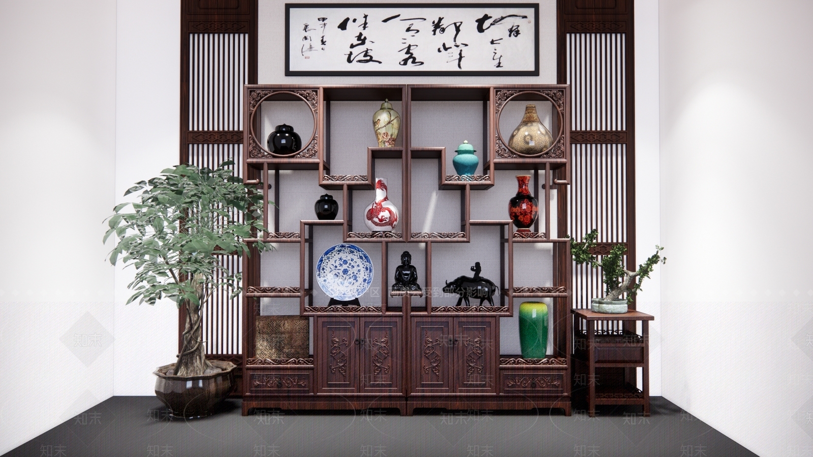 新中式风格博古架SU模型下载【ID:767211477】