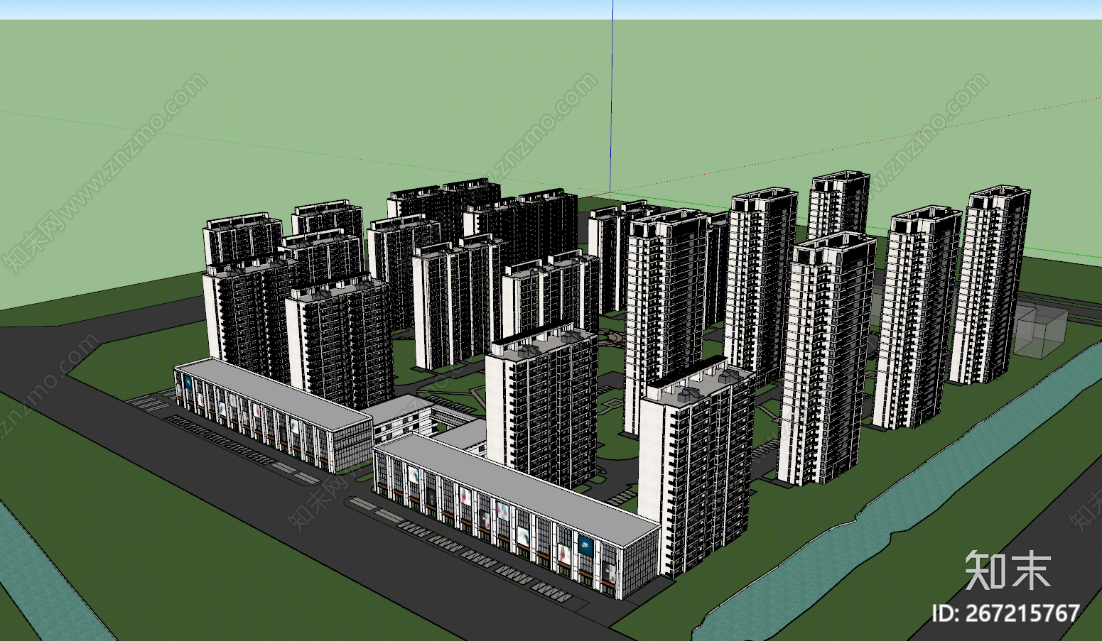 现代风格高层住宅SU模型下载【ID:267215767】