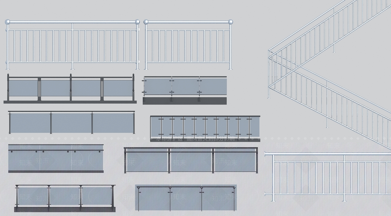 现代风格玻璃不锈钢栏杆SU模型下载【ID:367286737】
