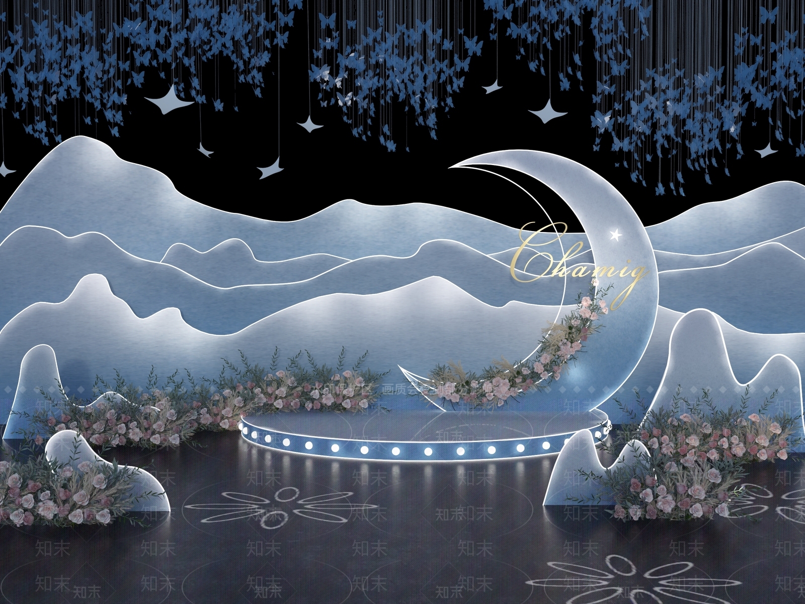 现代婚礼现场摆设3D模型下载【ID:967285199】