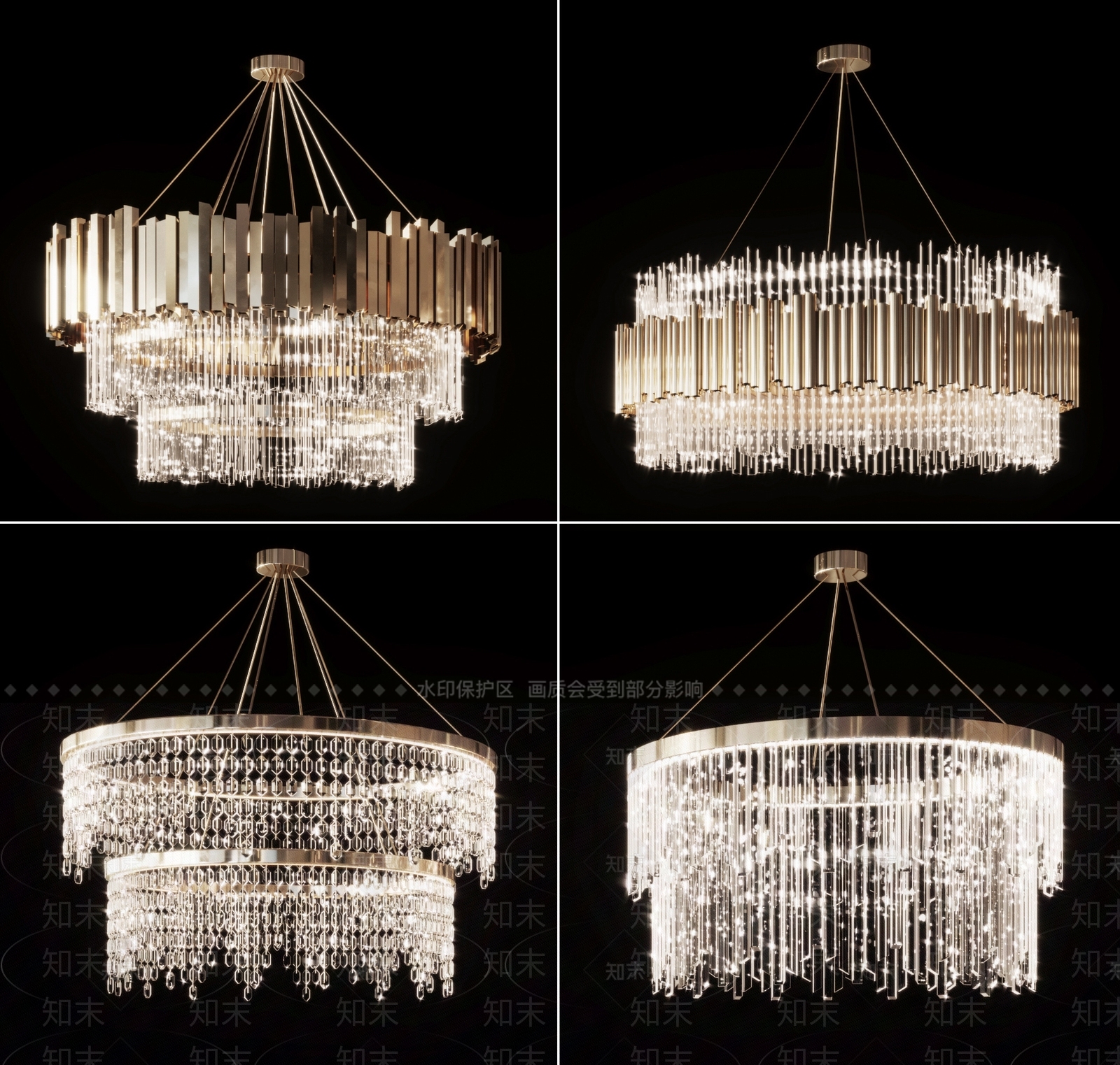 现代水晶灯3D模型下载【ID:567296815】