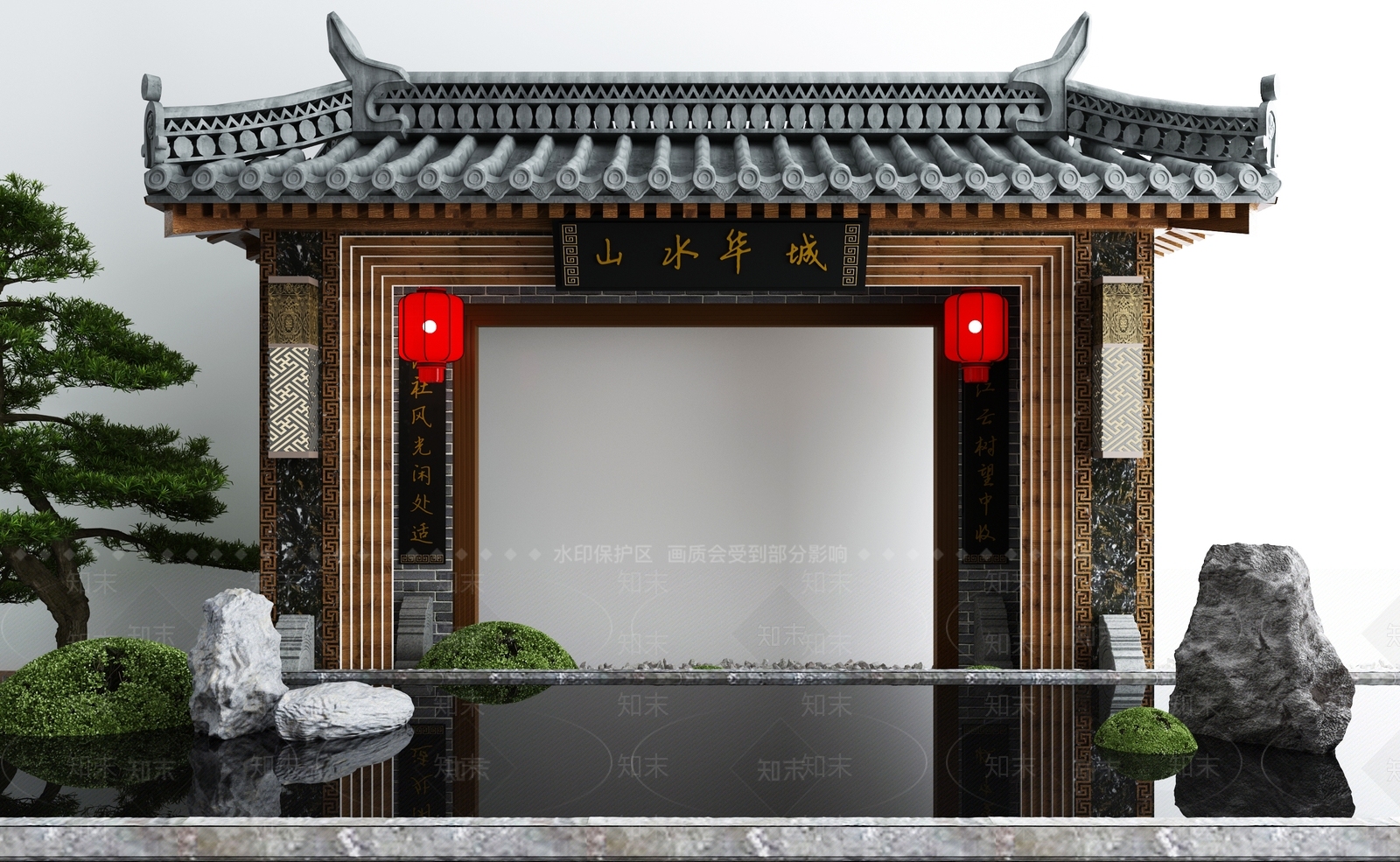 新中式景观大门3D模型下载【ID:867500609】