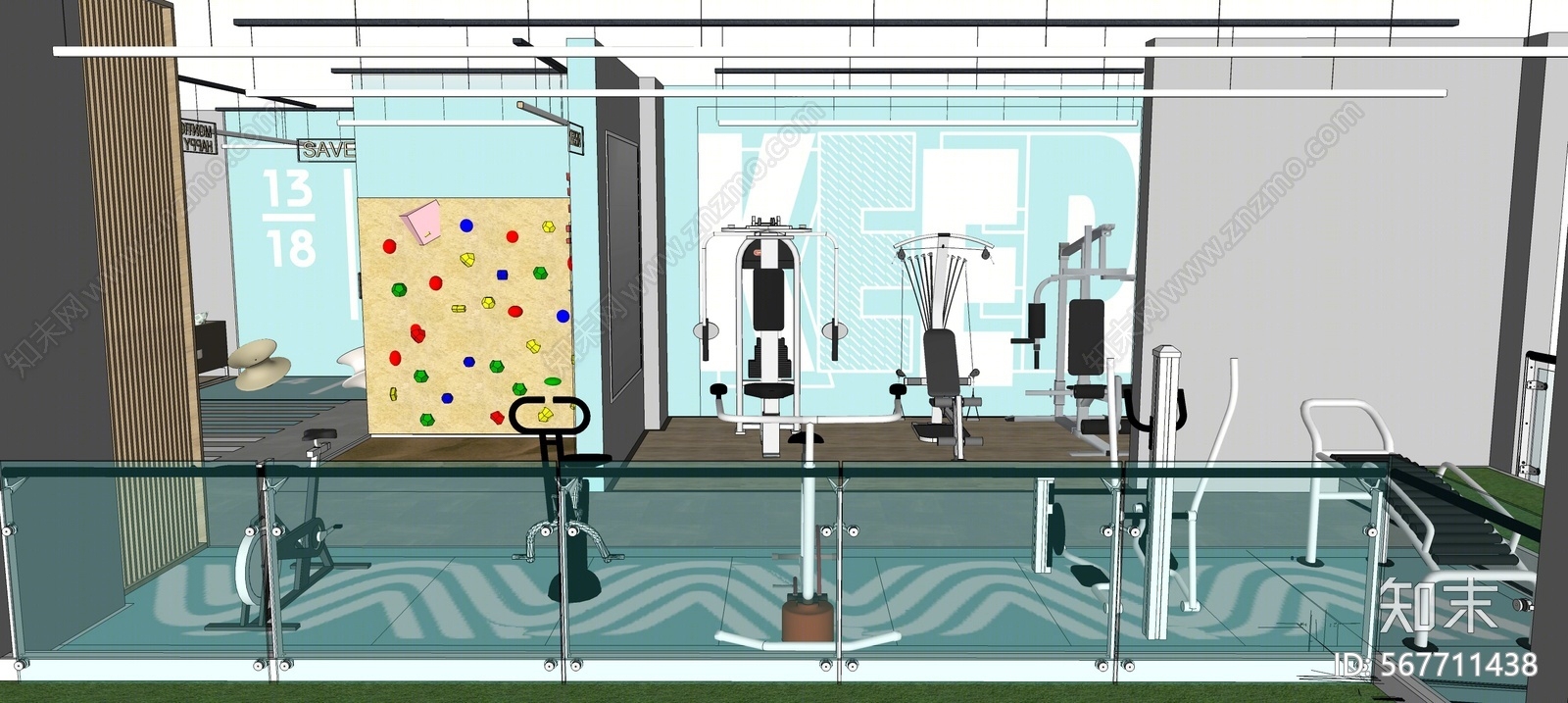 现代风格健身空间SU模型下载【ID:567711438】