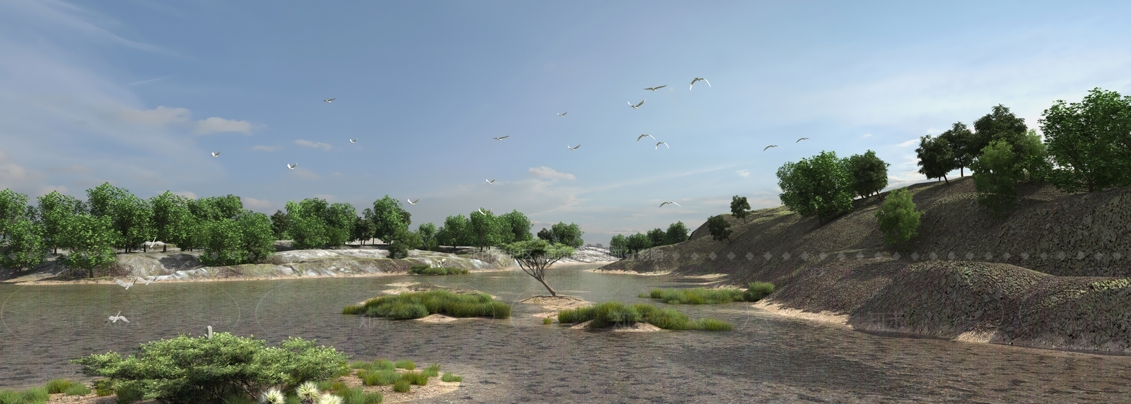 现代盆地河道景观3D模型下载【ID:967714596】