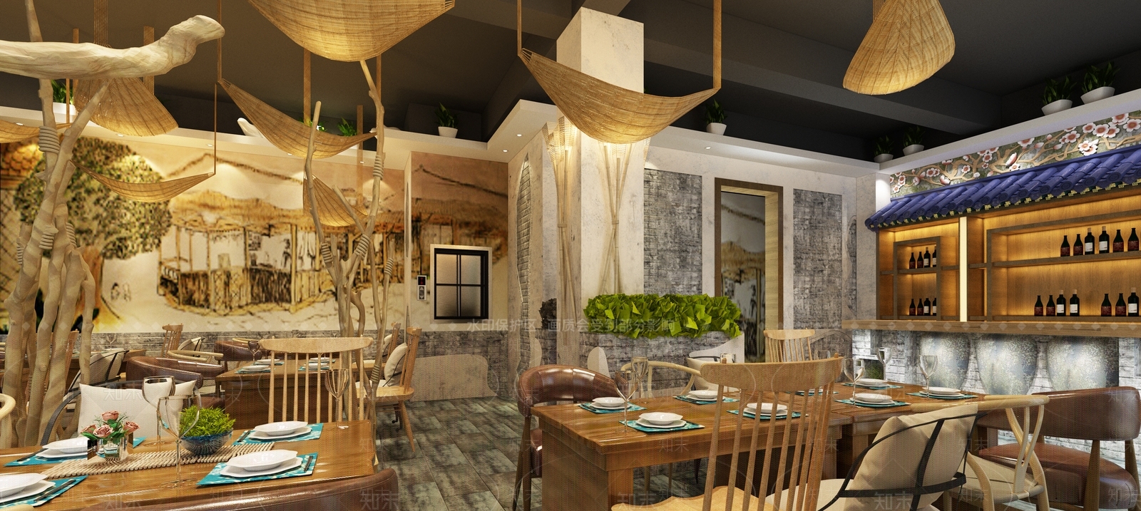 中式主题餐厅3D模型下载【ID:367791408】