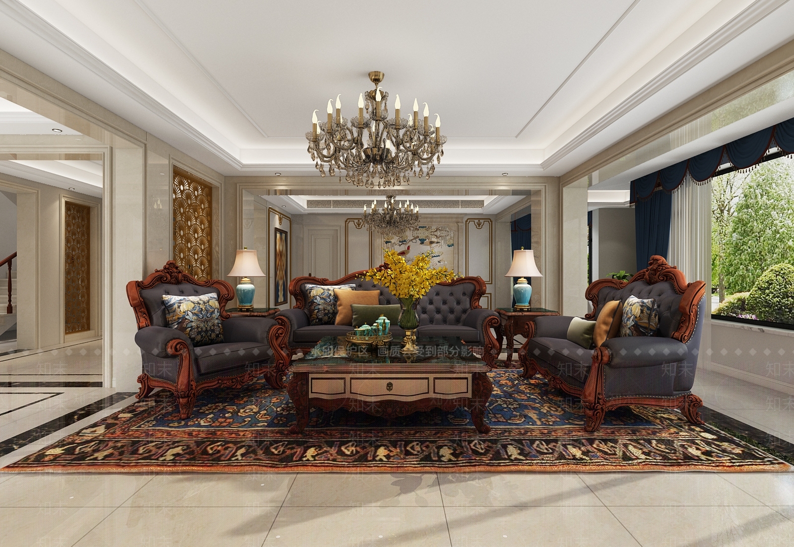 美式沙发组合3D模型下载【ID:767814705】