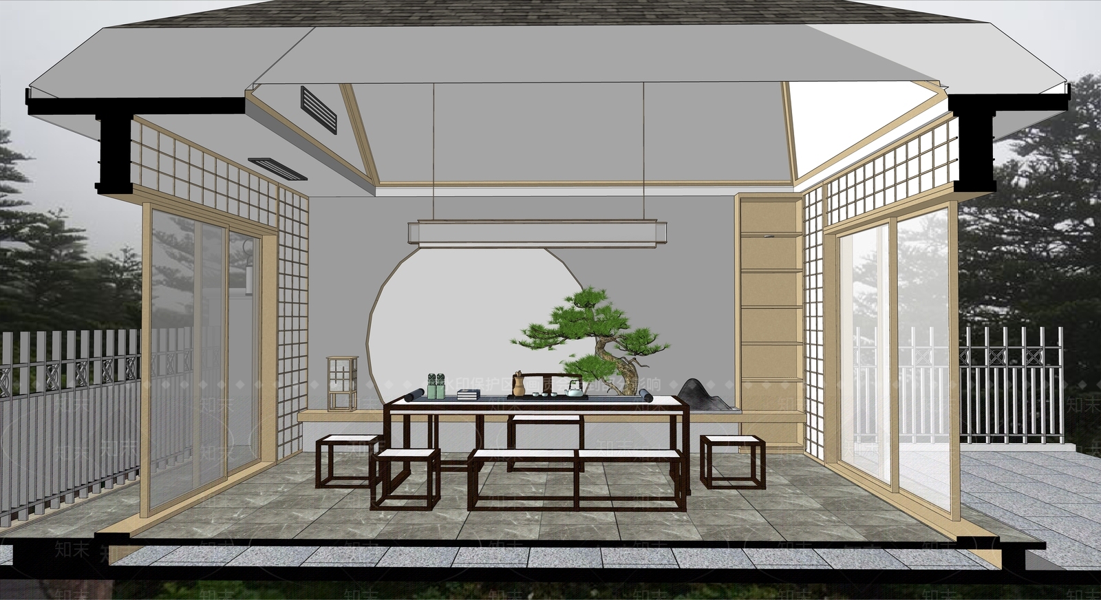日式风格茶亭SU模型下载【ID:667831820】