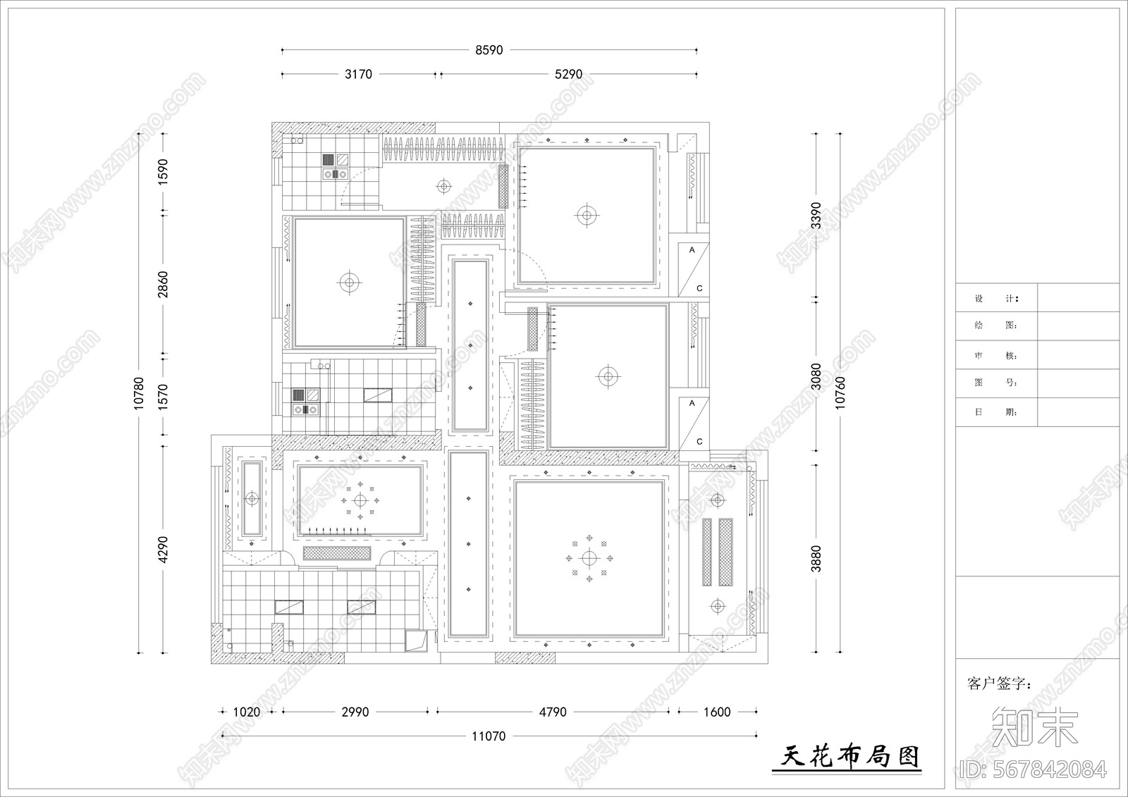 现代风格122平米cad施工图下载【ID:567842084】