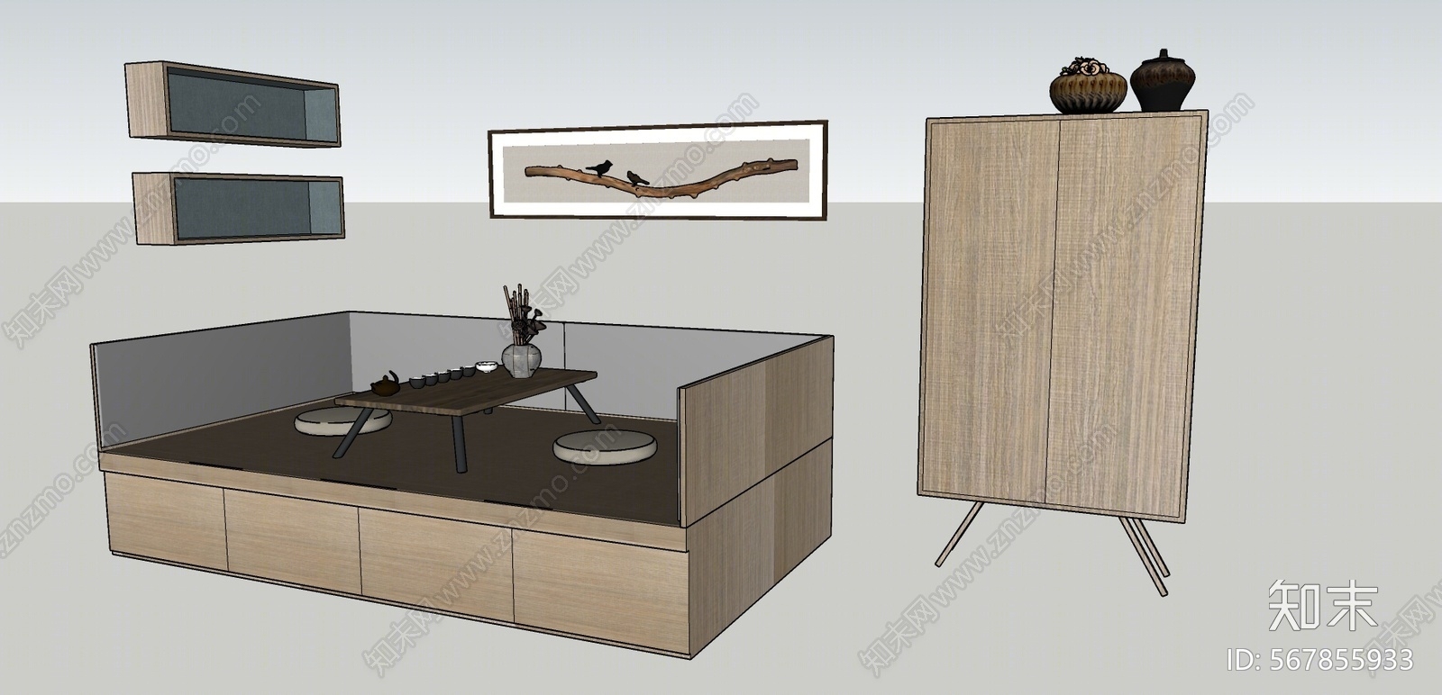 现代风格榻榻米SU模型下载【ID:567855933】