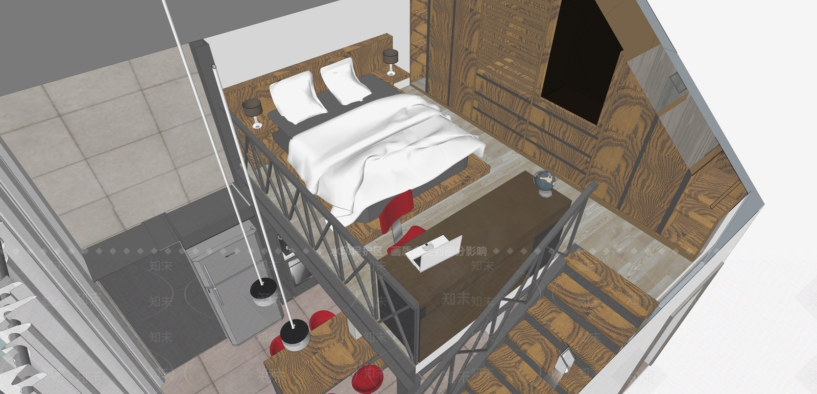 工业风格卧室SU模型下载【ID:567857036】
