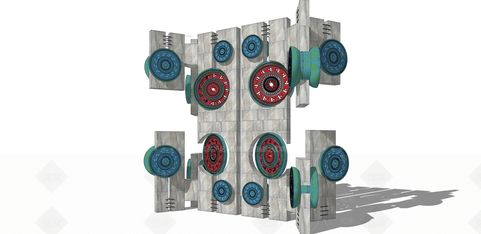 中式鼓文化雕塑小品SU模型下载【ID:367862352】