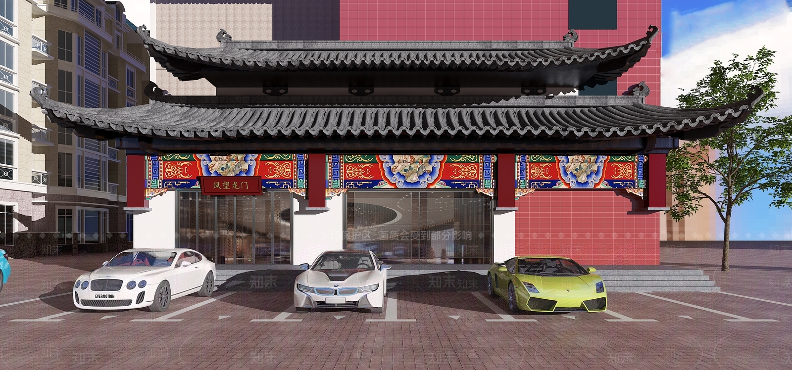 中式古建筑大门3D模型下载【ID:267916853】