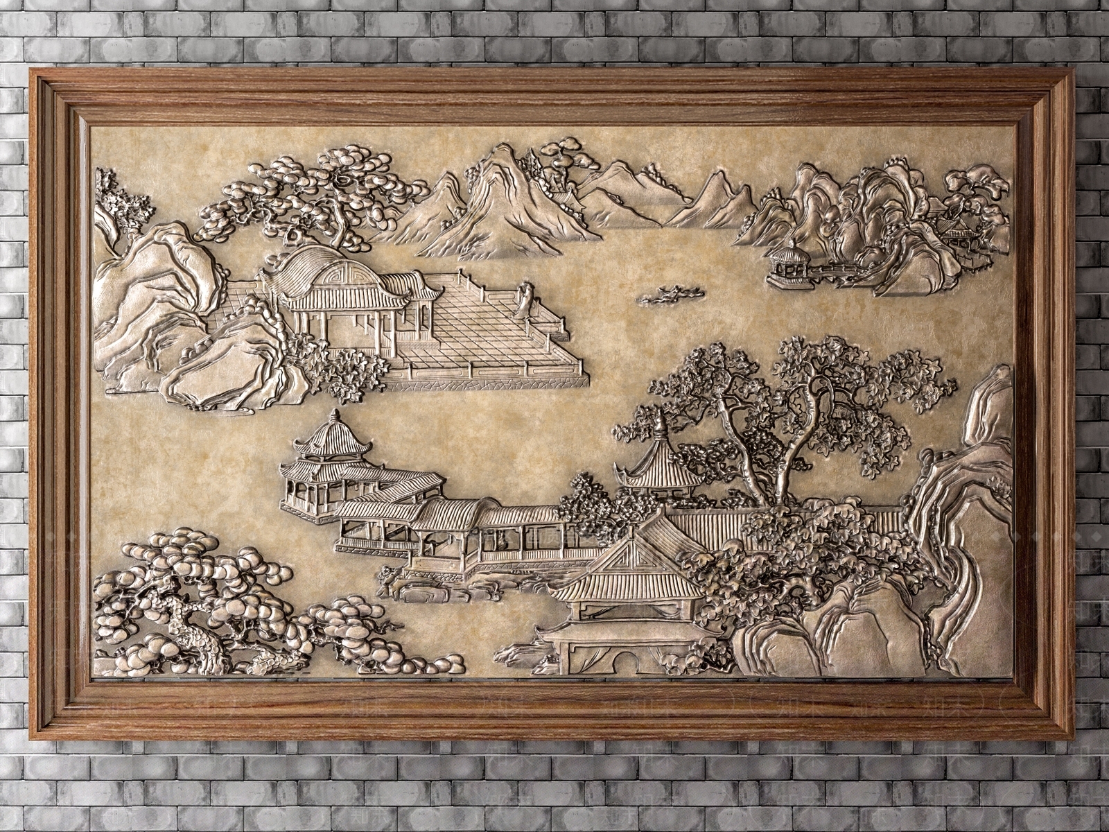 新中式浮雕墙饰3D模型下载【ID:167935777】