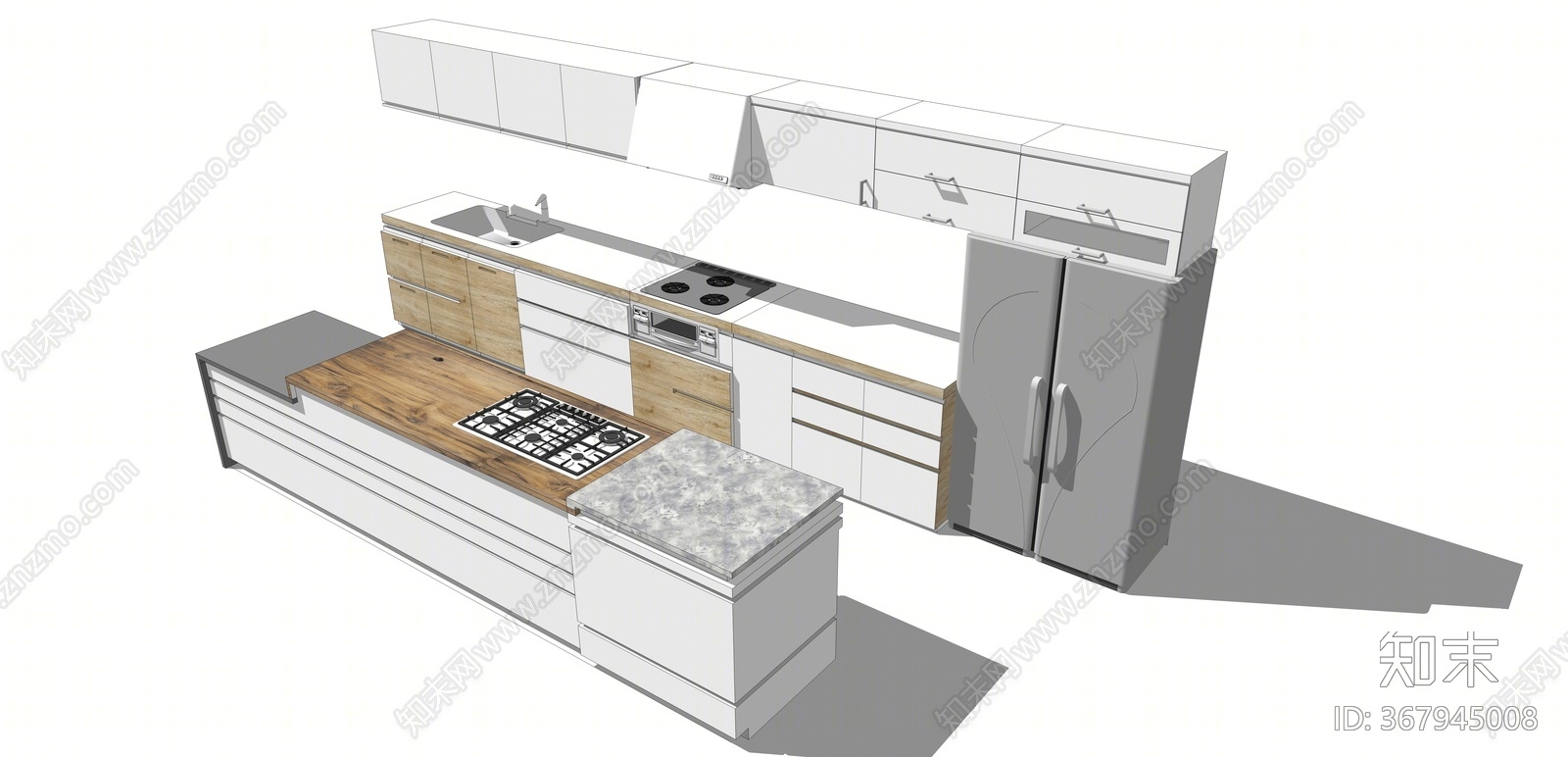 现代风格家居开放厨房SU模型下载【ID:367945008】