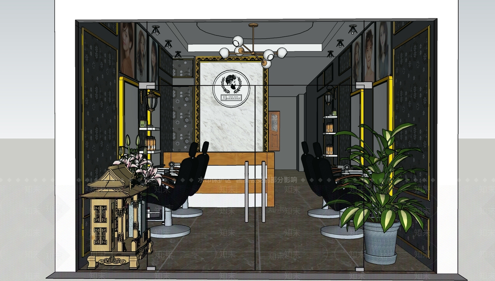 现代风格理发店SU模型下载【ID:568046466】