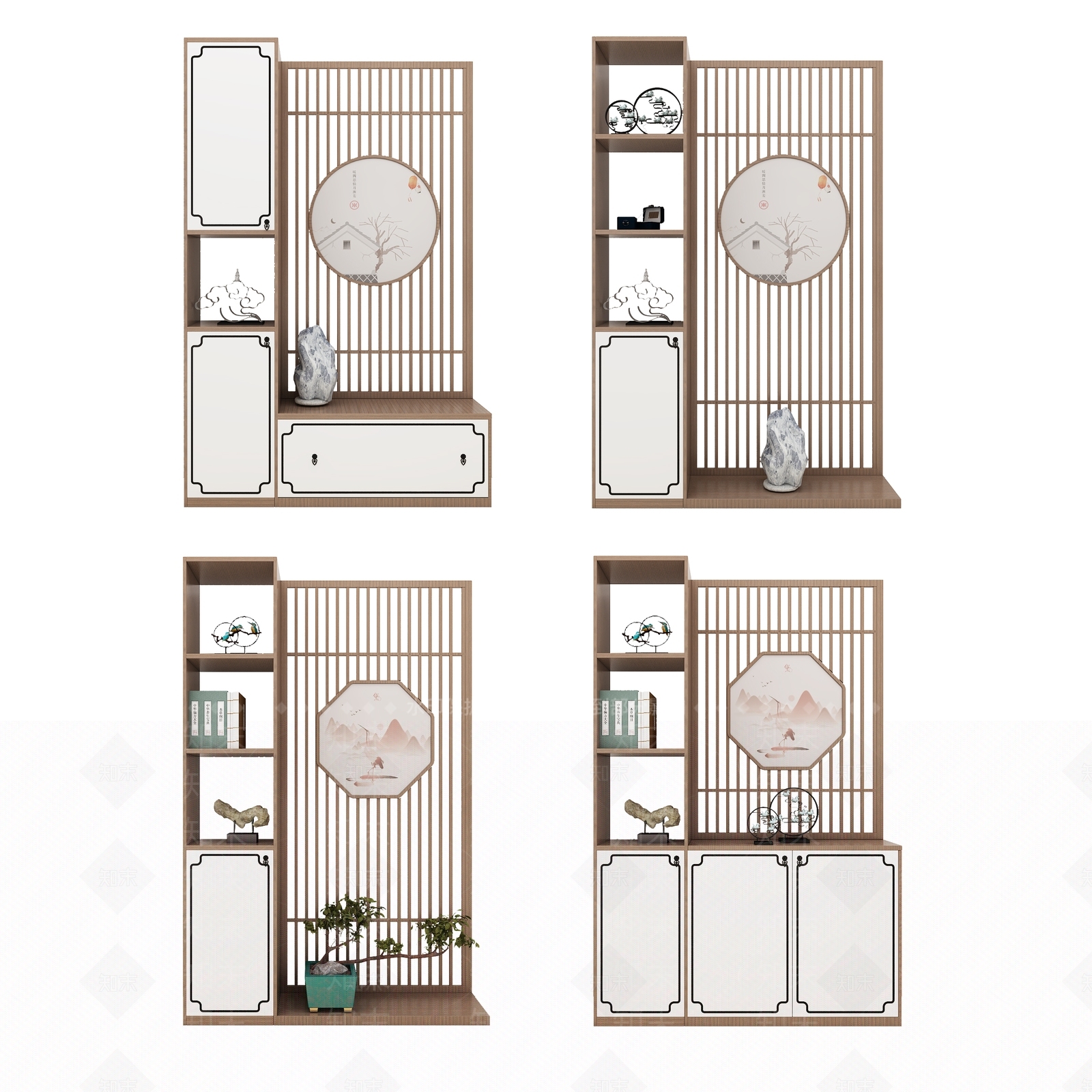 新中式装饰隔断柜3D模型下载【ID:968049240】