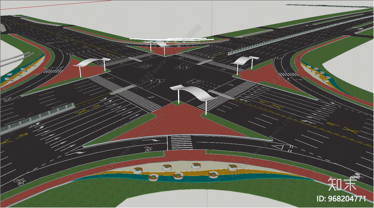 现代风格道路SU模型下载【ID:968204771】