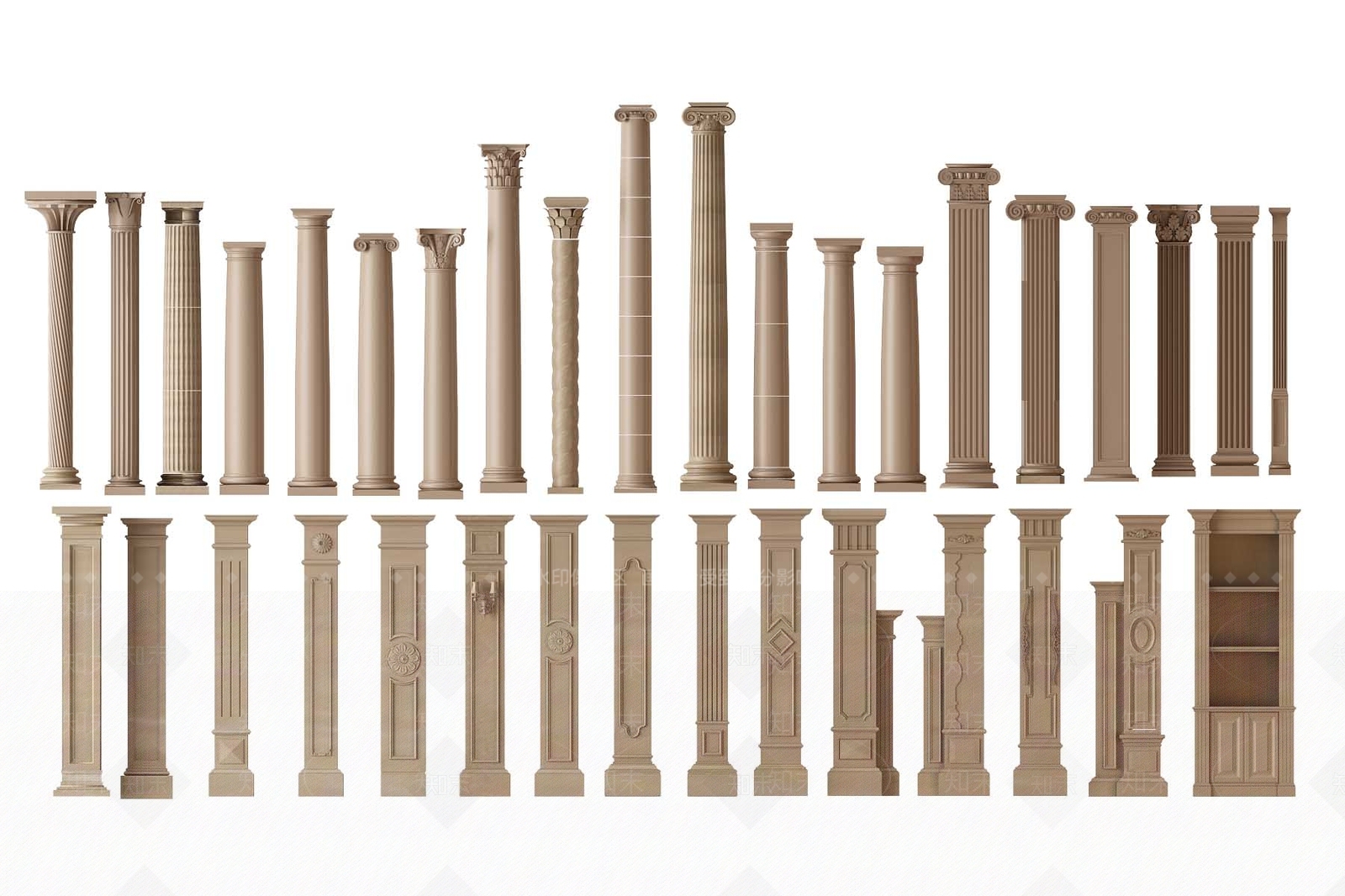 简欧罗马柱组合3D模型下载【ID:668322910】