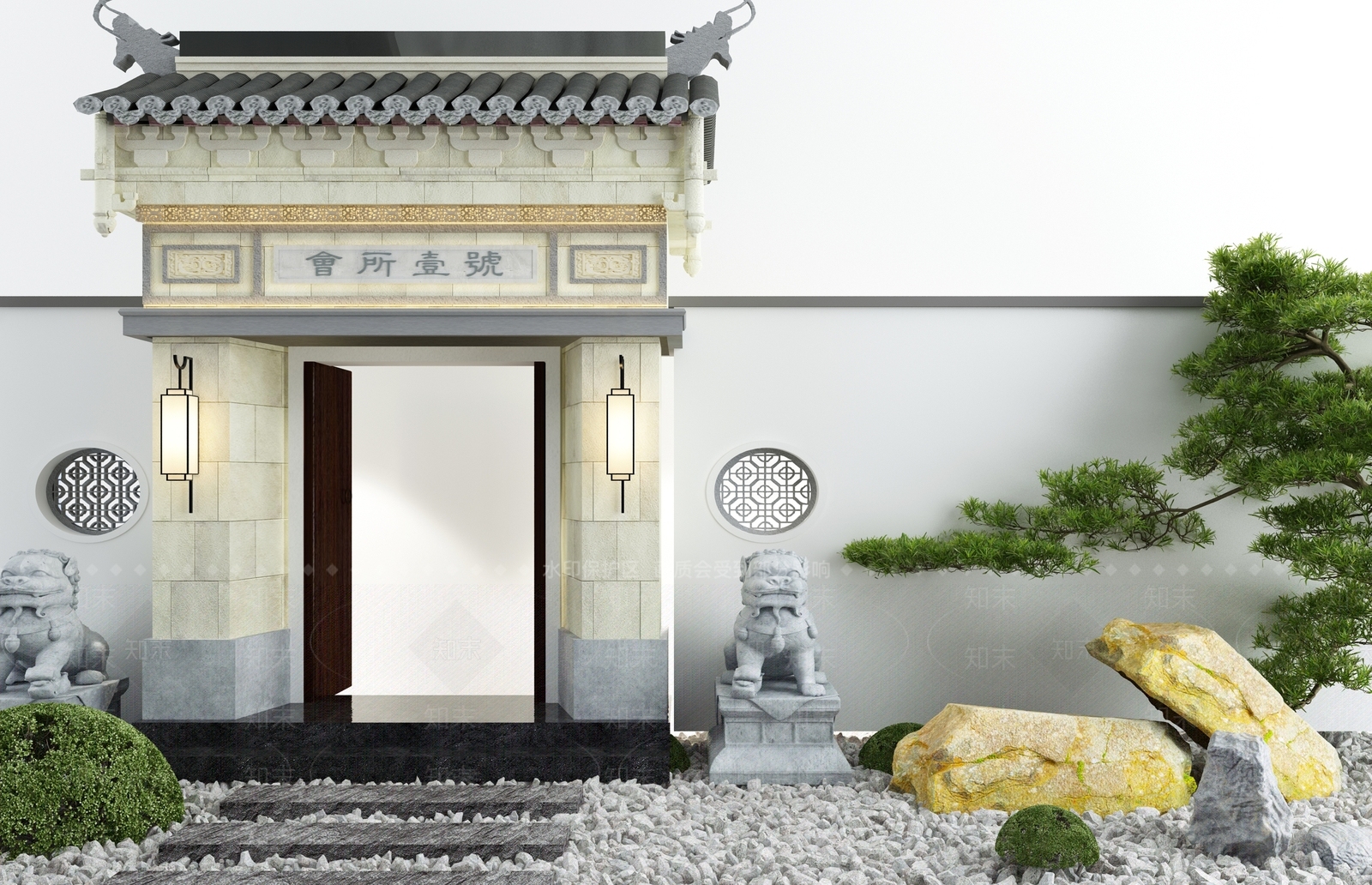 新中式景观大门3D模型下载【ID:868396685】