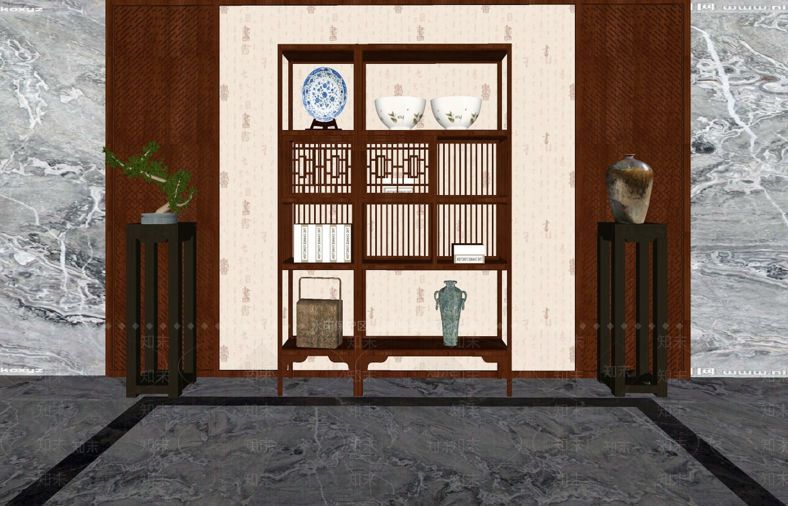 新中式风格装饰柜SU模型下载【ID:268397309】