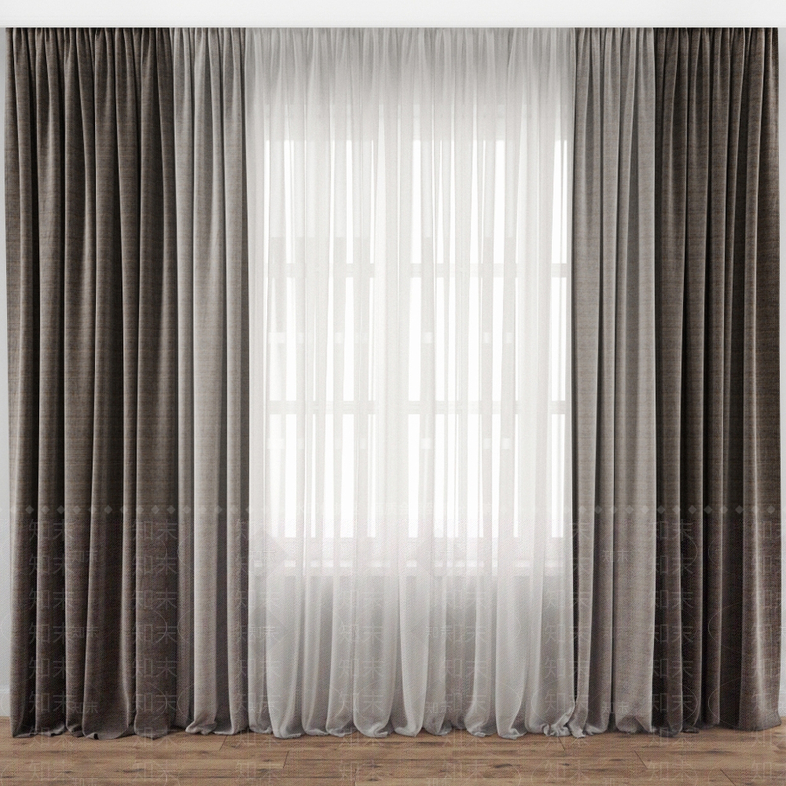 现代布料窗帘3D模型下载【ID:368399856】