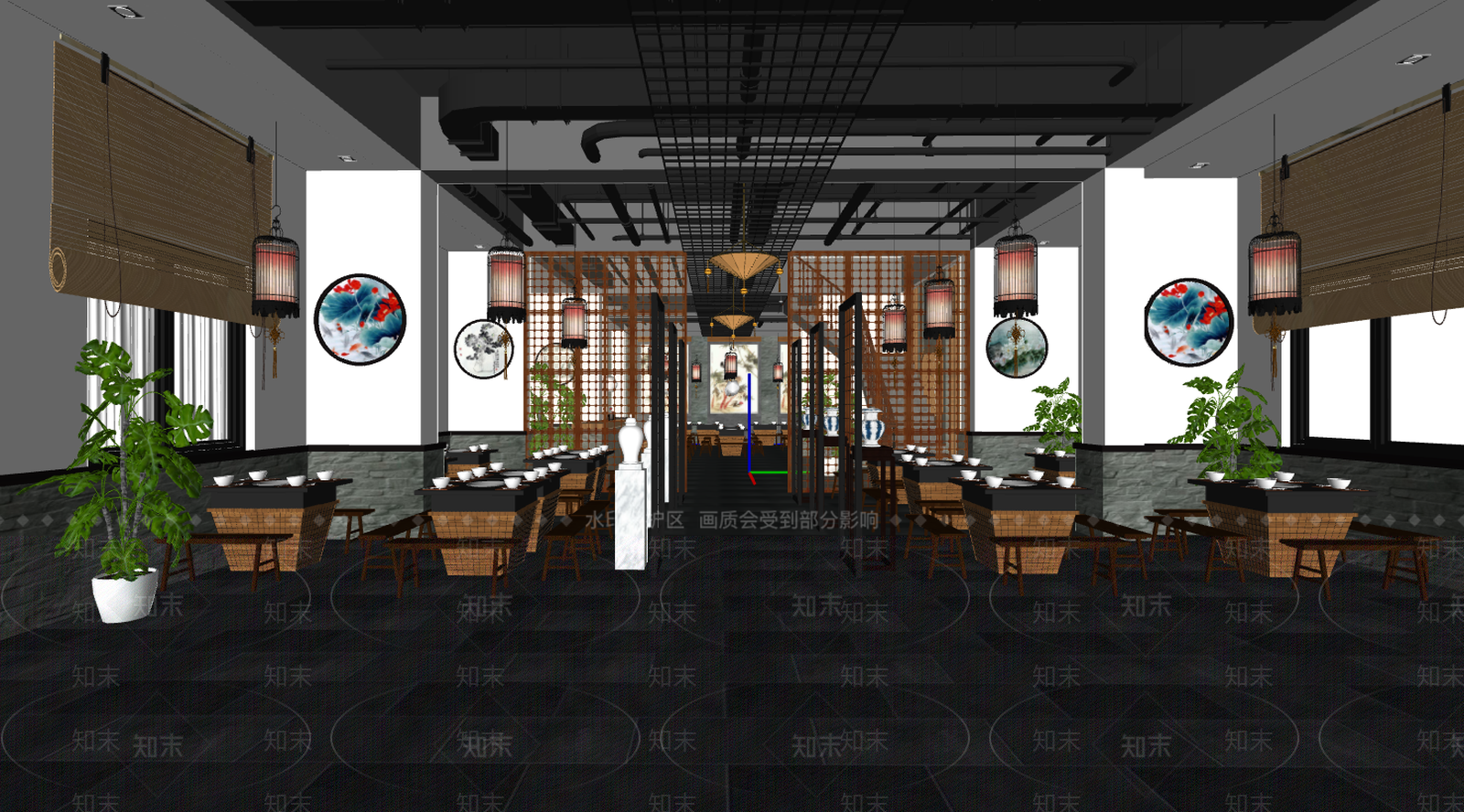 新中式风格茶室SU模型下载【ID:968405373】