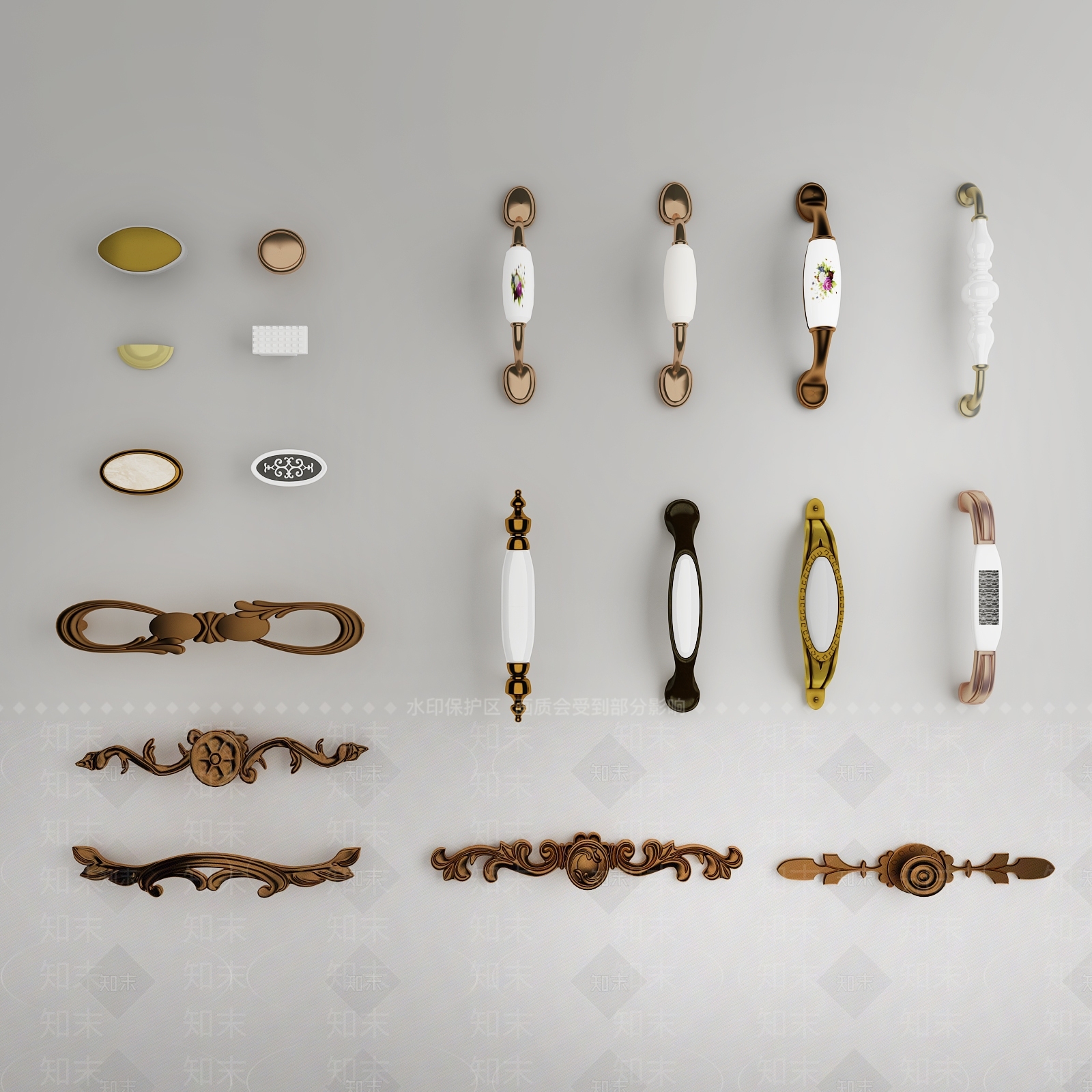 简欧多款柜门抽屉拉手3D模型下载【ID:268489031】