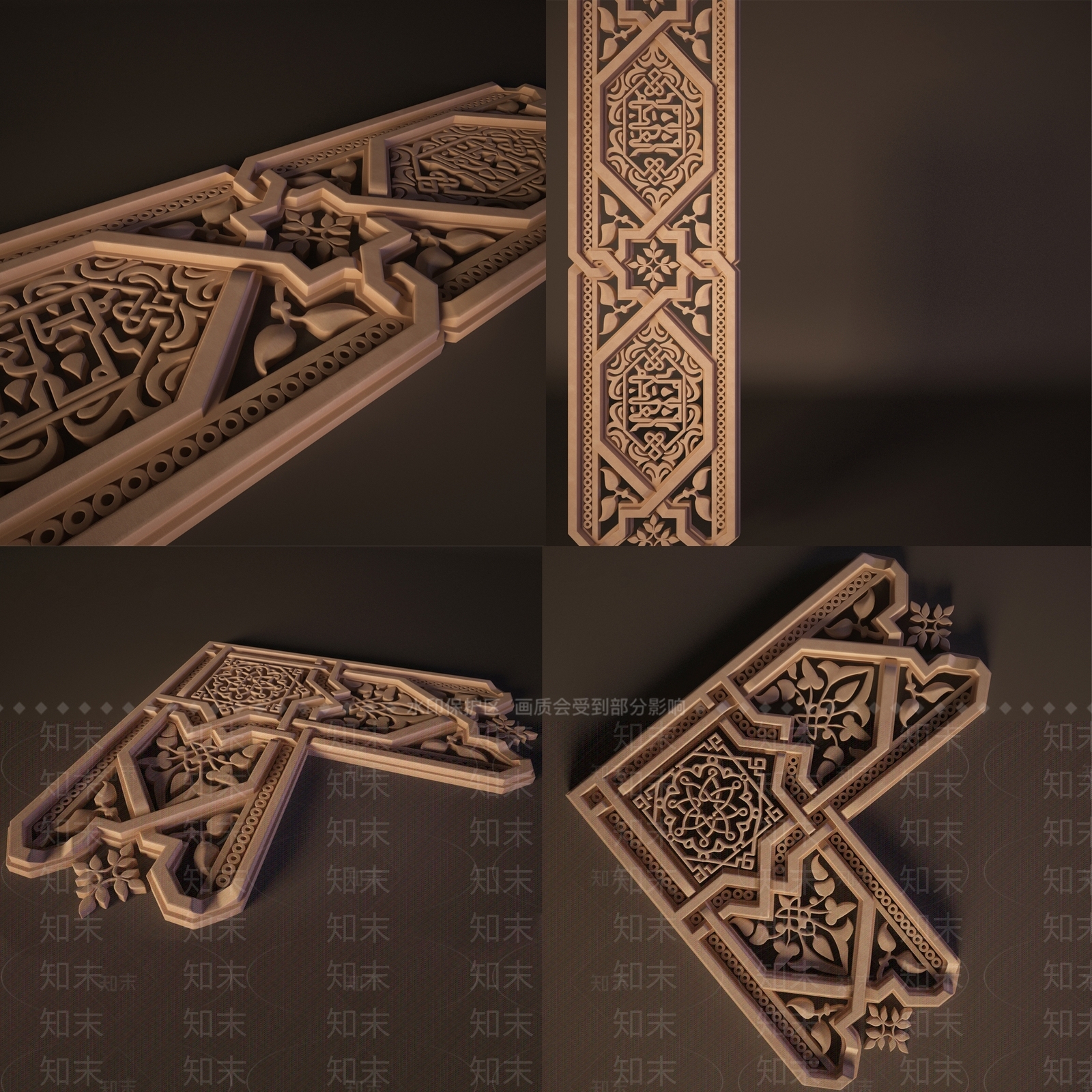中式墙面装饰构件3D模型下载【ID:868493601】