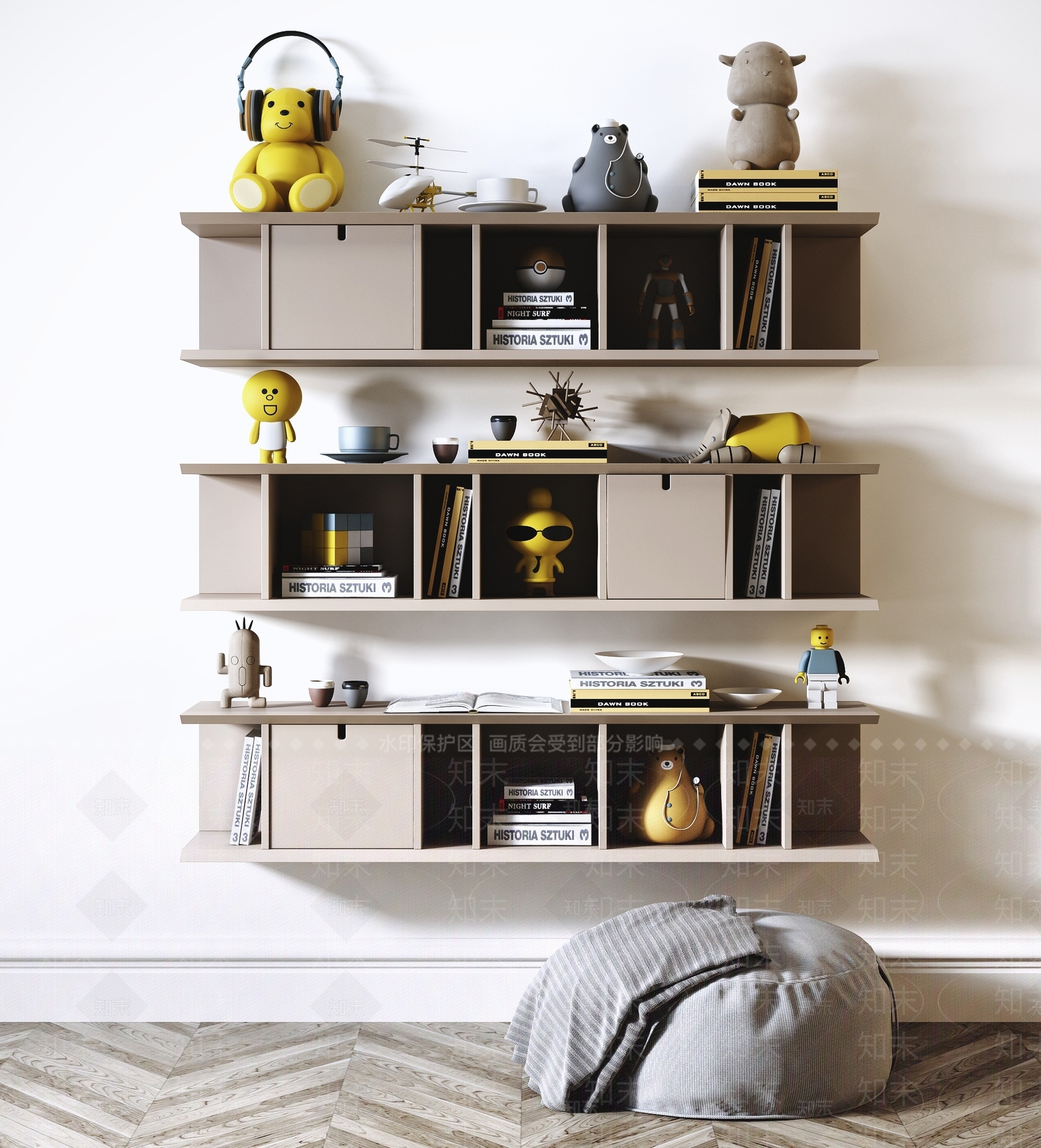 现代儿童墙面装饰柜3D模型下载【ID:268560211】