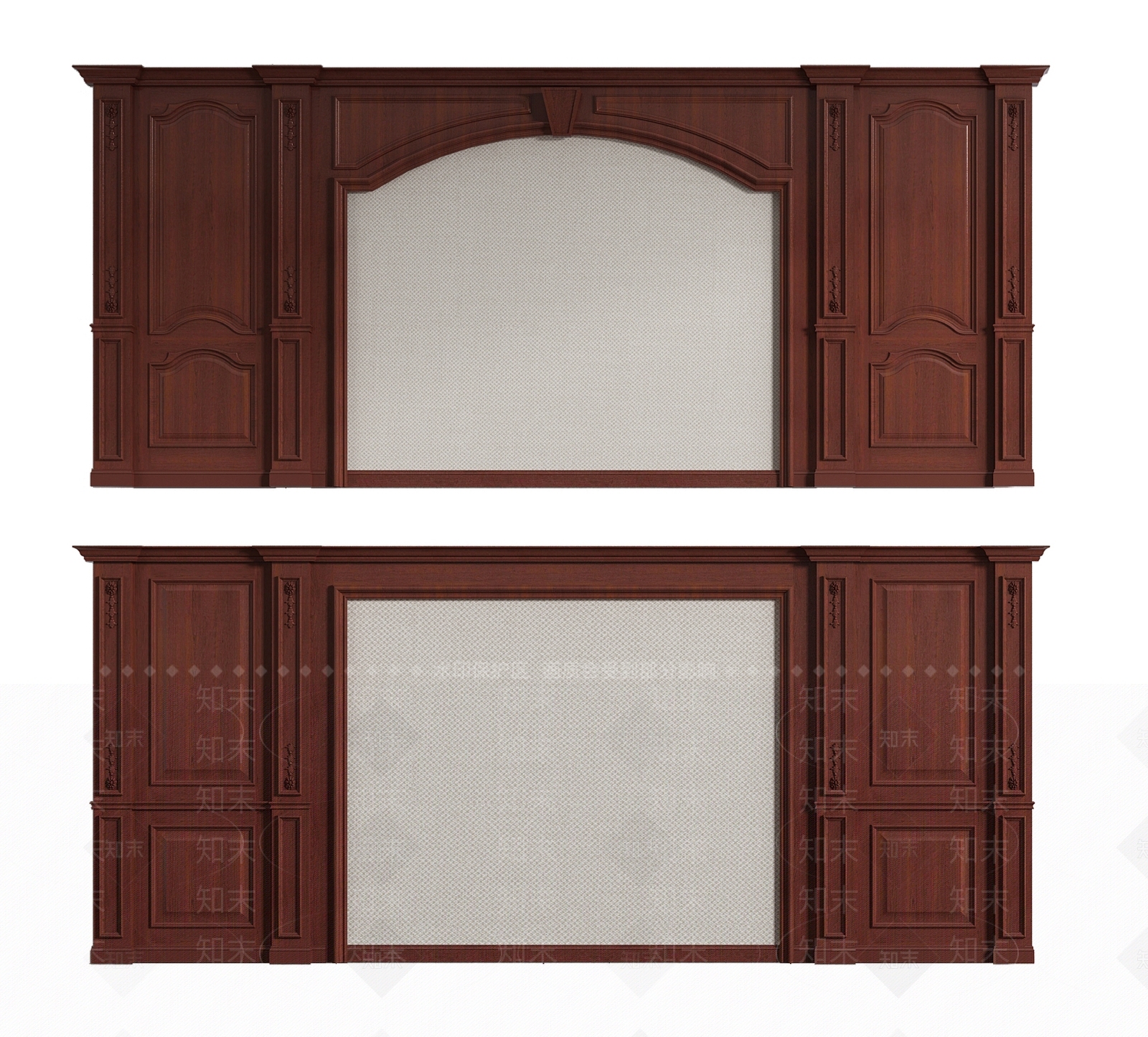 美式实木电视背景墙3D模型下载【ID:468565615】