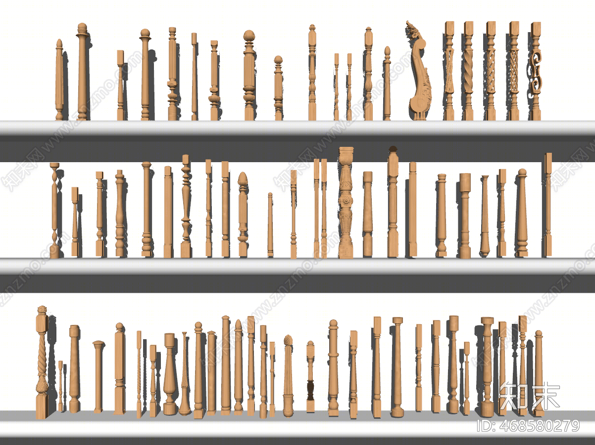欧式木艺栏杆SU模型下载【ID:468580279】