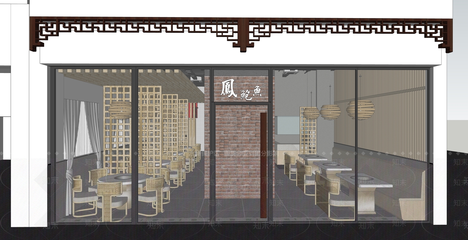 2D新中式风格火锅店SU模型下载【ID:868609859】