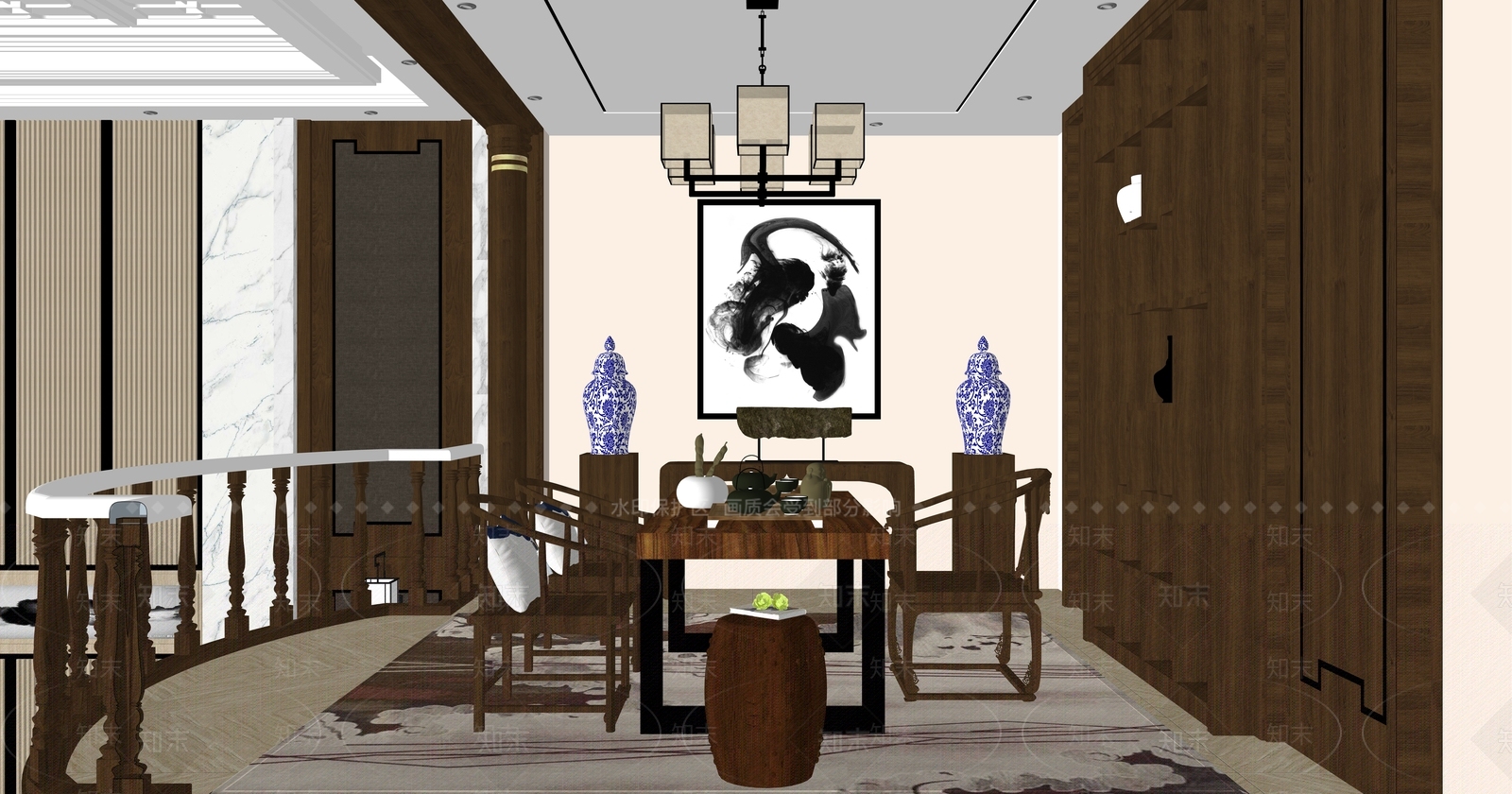 中式风格茶室SU模型下载【ID:968624349】