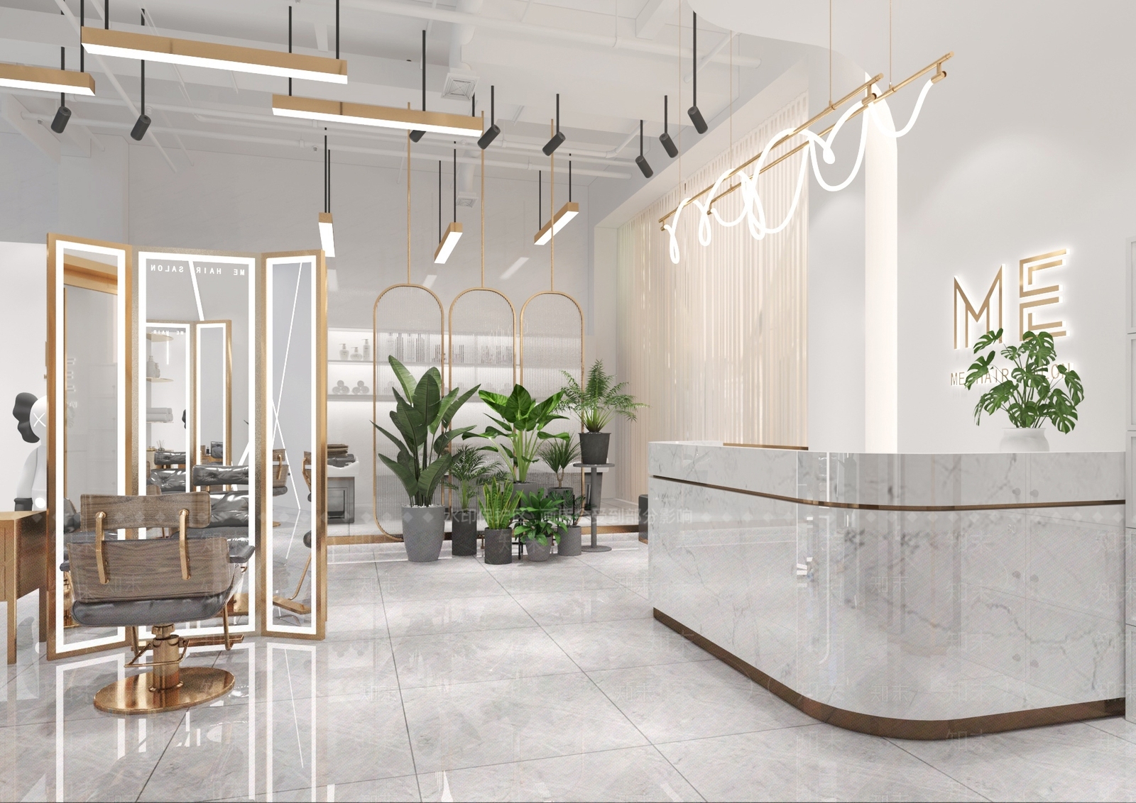 现代轻奢理发店3D模型下载【ID:968625507】
