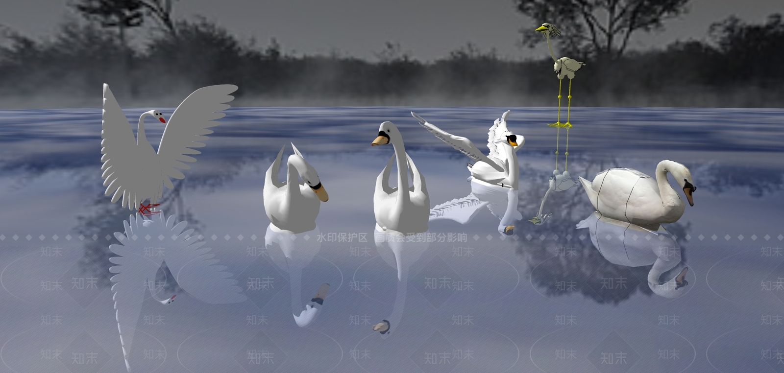 现代风格天鹅SU模型下载【ID:768625498】