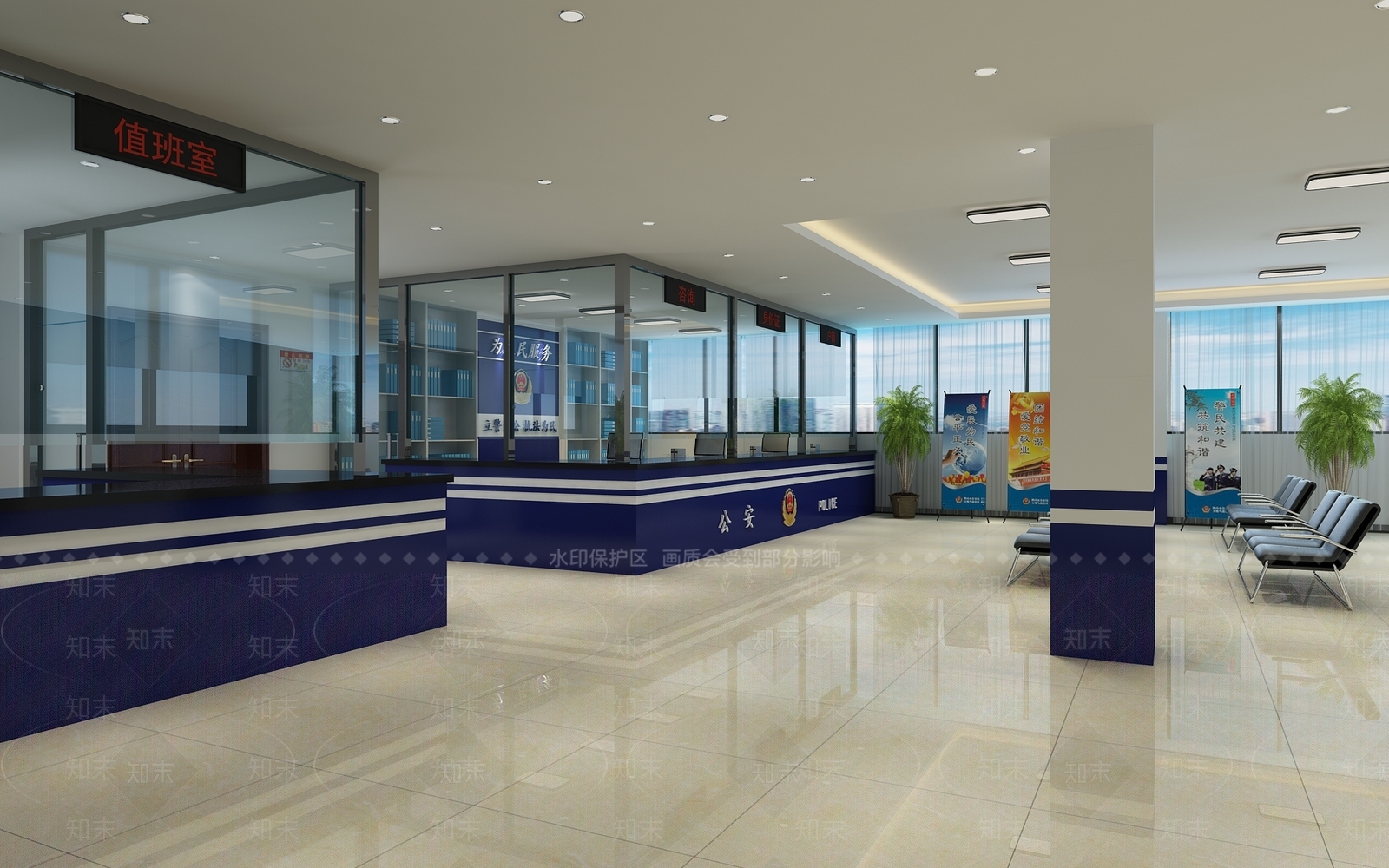 现代警厅大厅3D模型下载【ID:768705756】