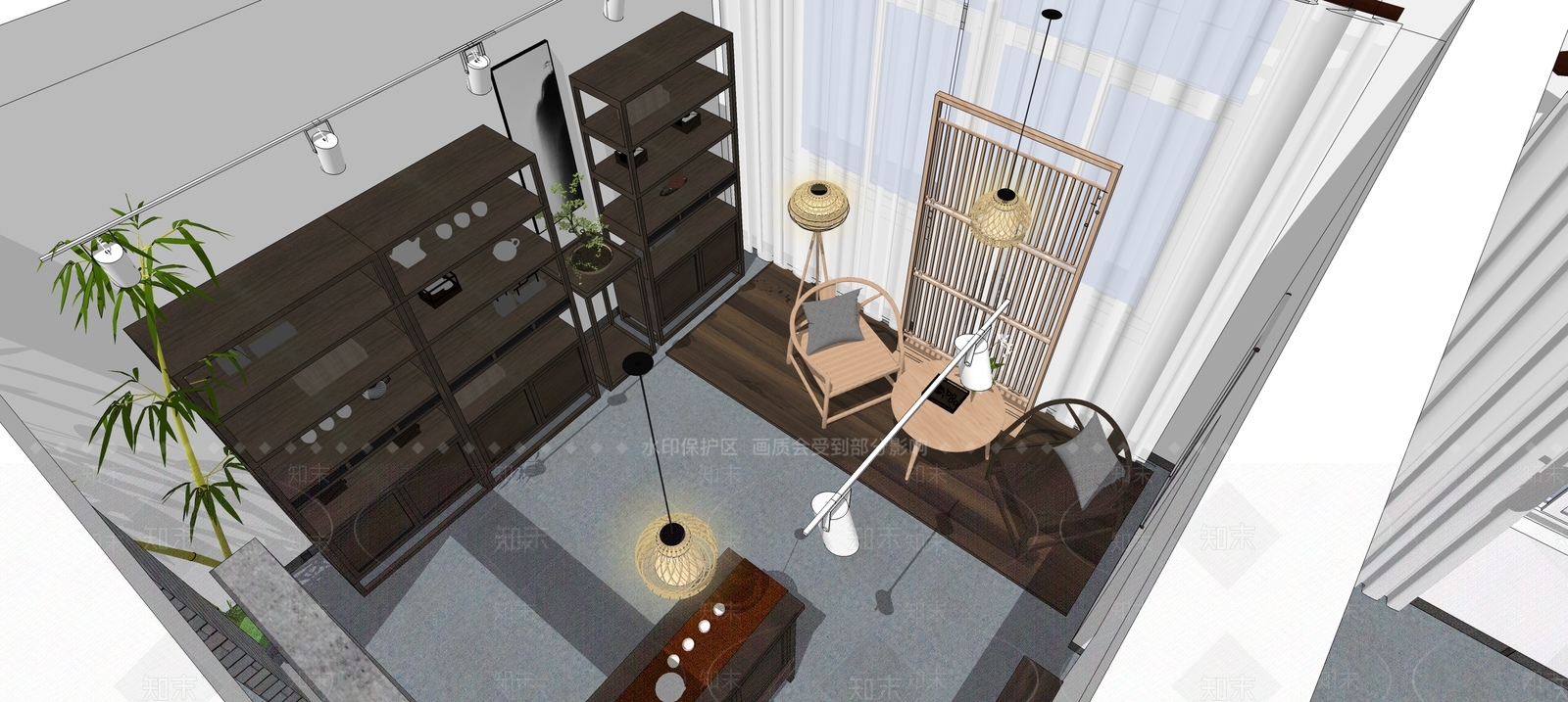 新中式风格茶室SU模型下载【ID:968706372】