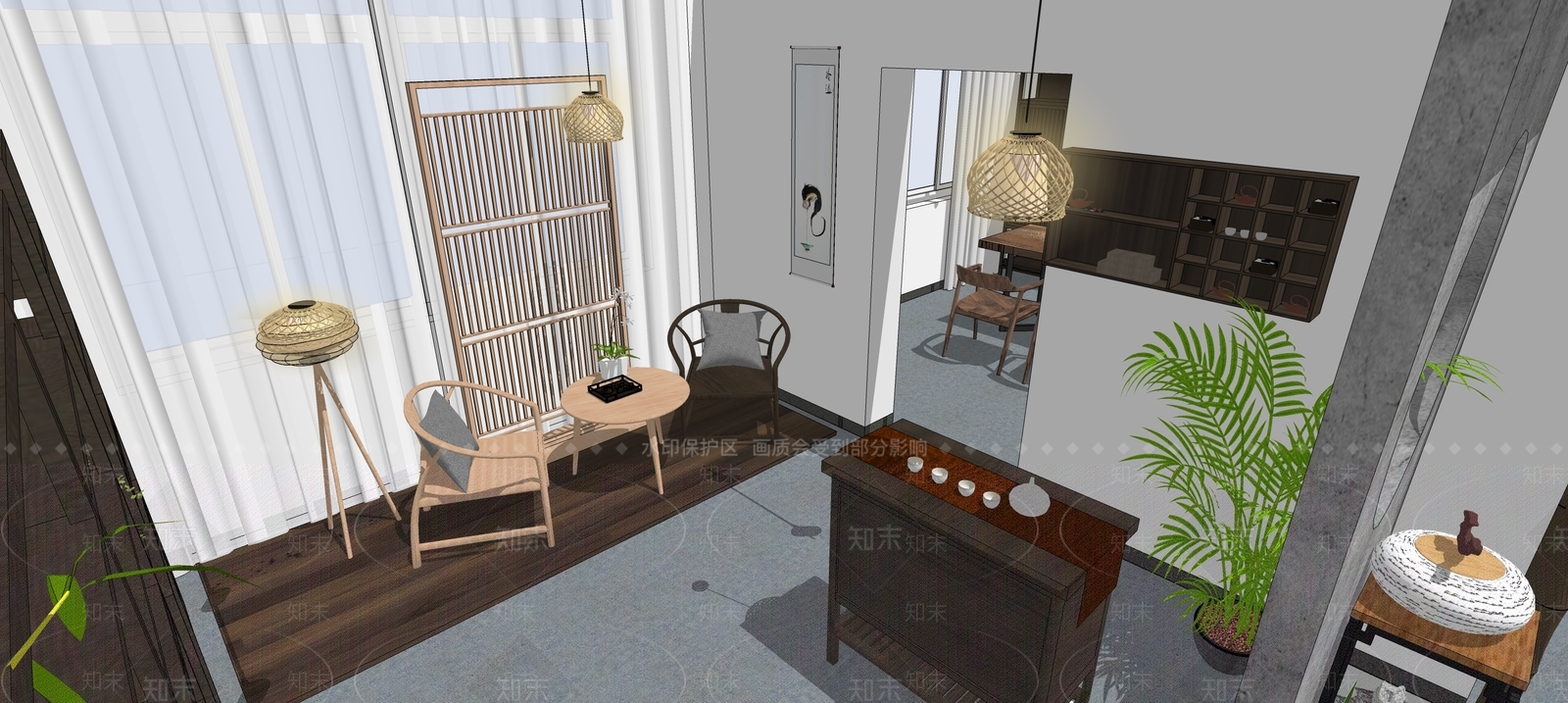 新中式风格茶室SU模型下载【ID:968706372】