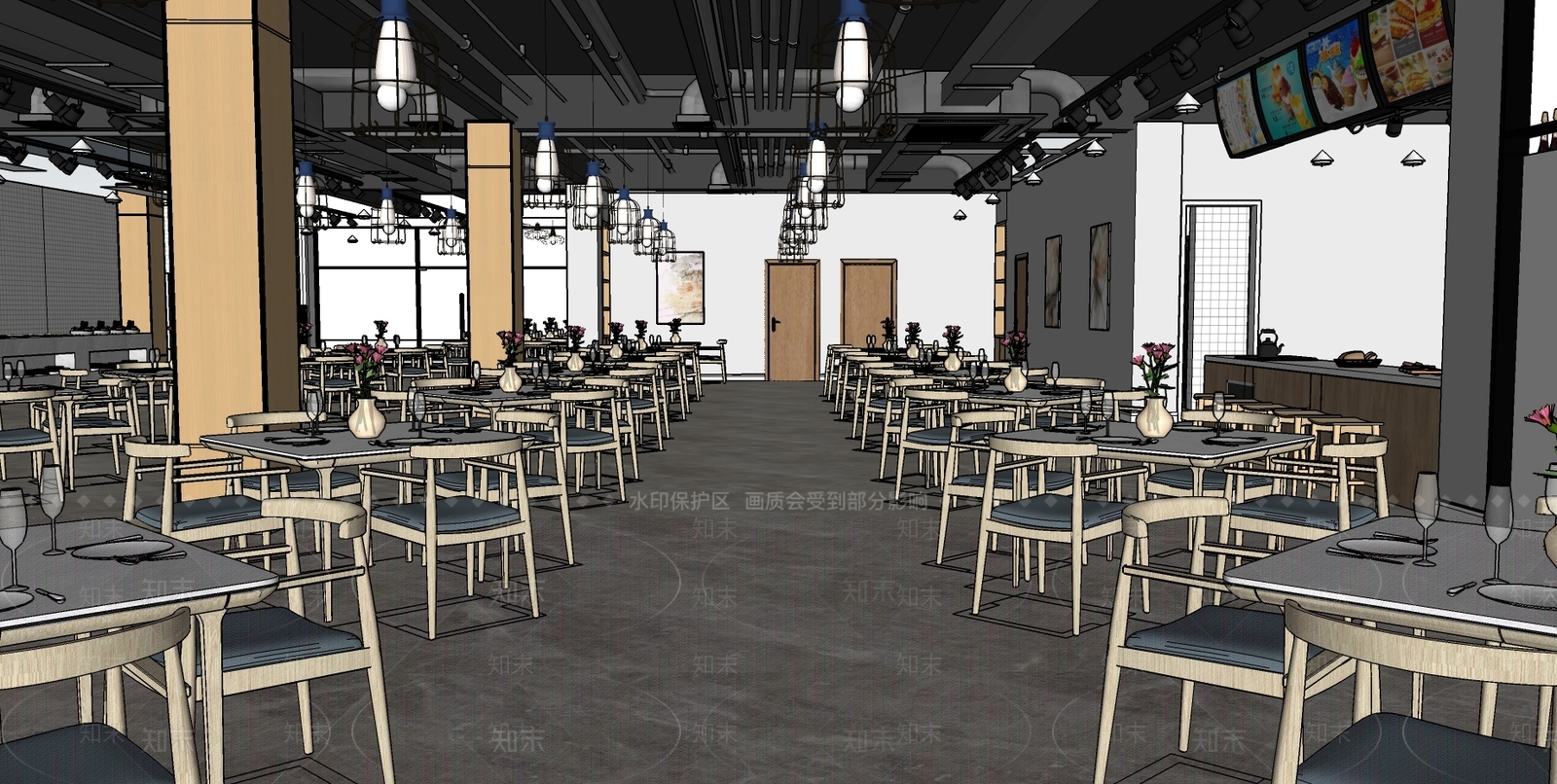 现代风格餐厅SU模型下载【ID:968707007】